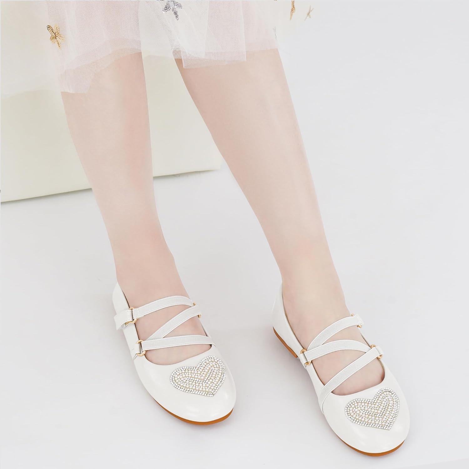 imageGirls Dress Shoes Flats Little Kid Princess Flat for Birthday Wedding  Toddler Ballerina Shoe for School WalkingWhite