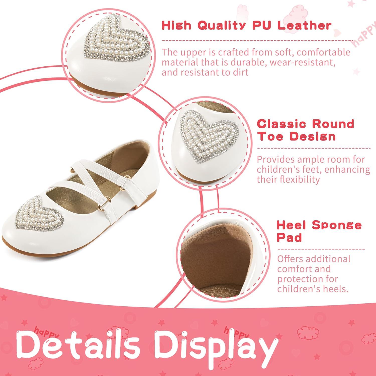 imageGirls Dress Shoes Flats Little Kid Princess Flat for Birthday Wedding  Toddler Ballerina Shoe for School WalkingWhite