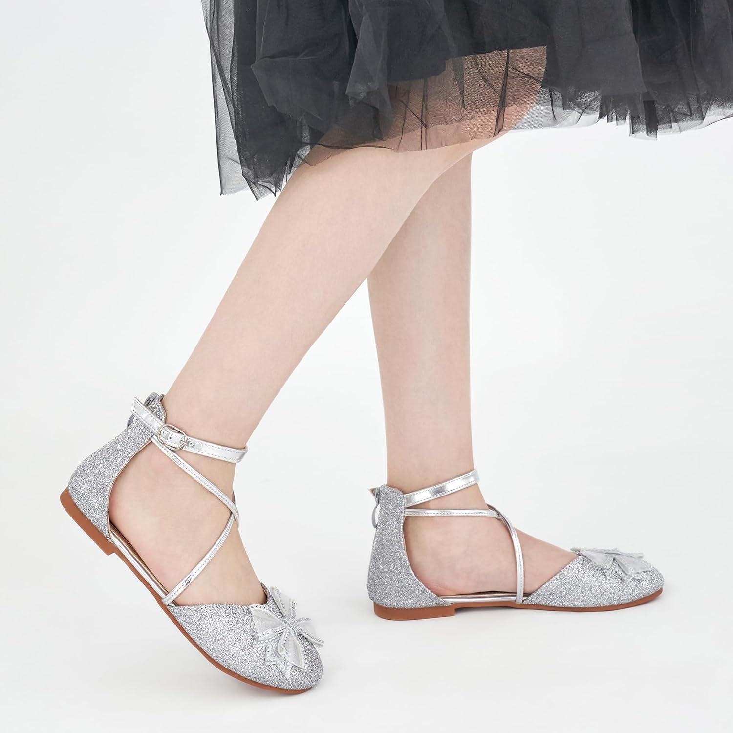 imageGirls Dress Shoes Flats Little Kid Princess Wedding Party Ballet Flat  School Shoe for GirlSilver