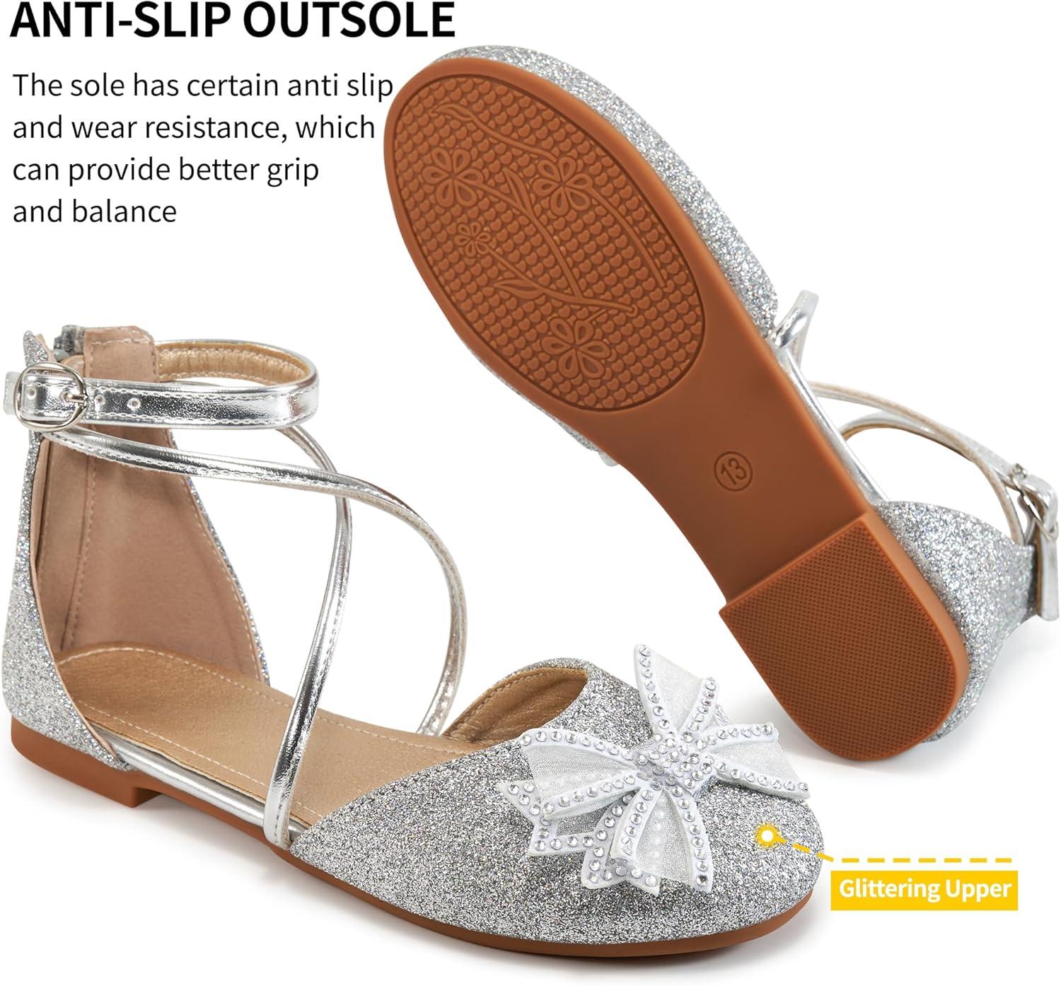 imageGirls Dress Shoes Flats Little Kid Princess Wedding Party Ballet Flat  School Shoe for GirlSilver