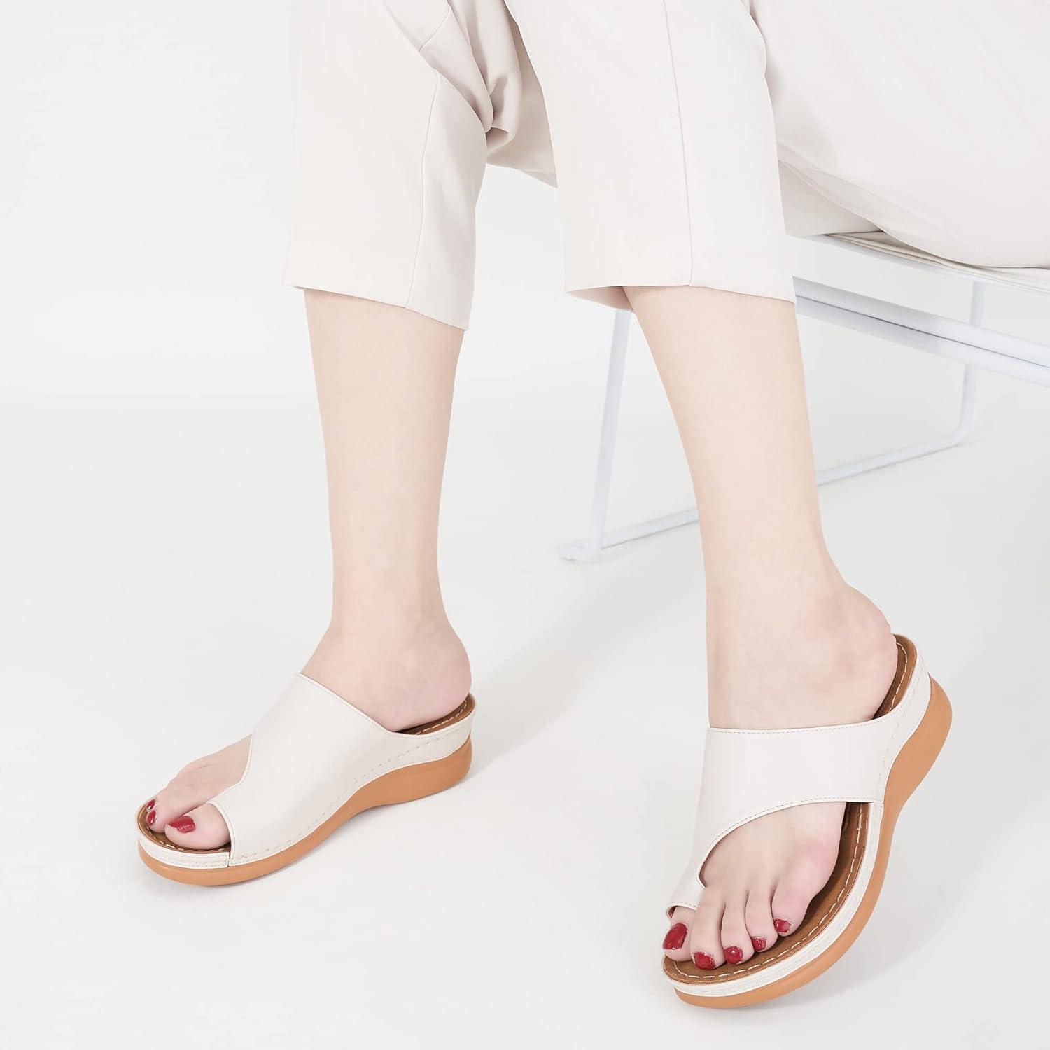 imageOrthopedic Wedge Sandals for Women Comfortable Dressy Summer Sandals Women Comfortable Casual Walking Wedges PlatformBeige