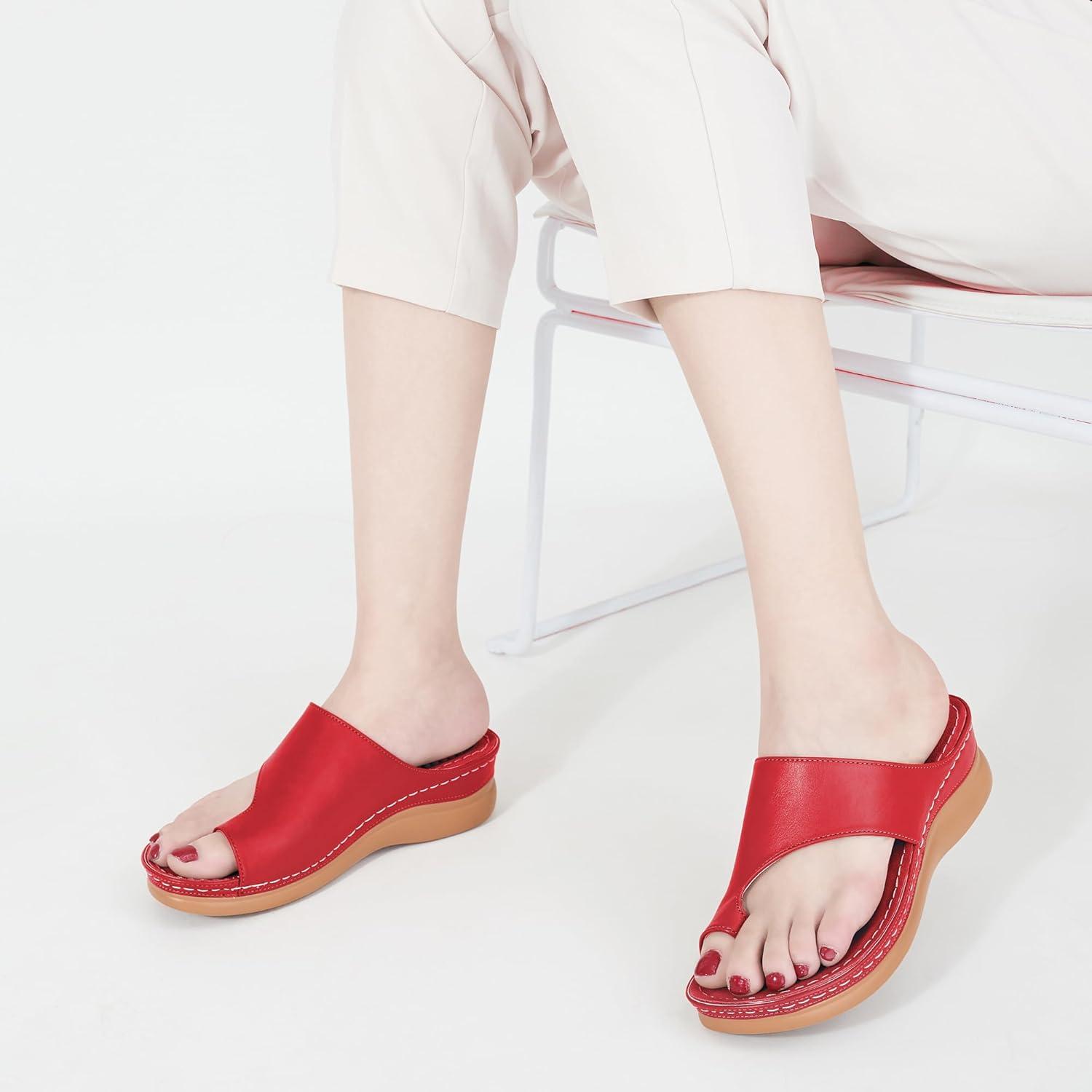 imageOrthopedic Wedge Sandals for Women Comfortable Dressy Summer Sandals Women Comfortable Casual Walking Wedges PlatformRed