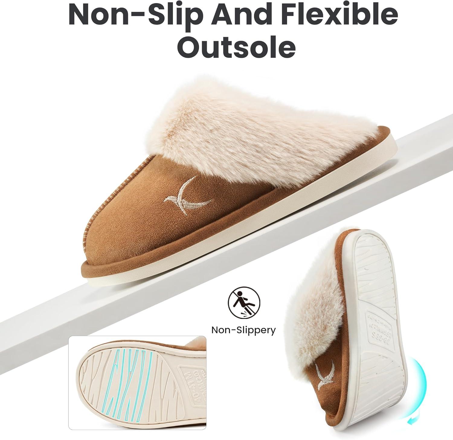 imageSlippers for Women House Shoes Memory Foam Womens Slippers Bedroom Comfortable Warm Fuzzy Slip On Winter Shoes Indoor OutdoorBrown