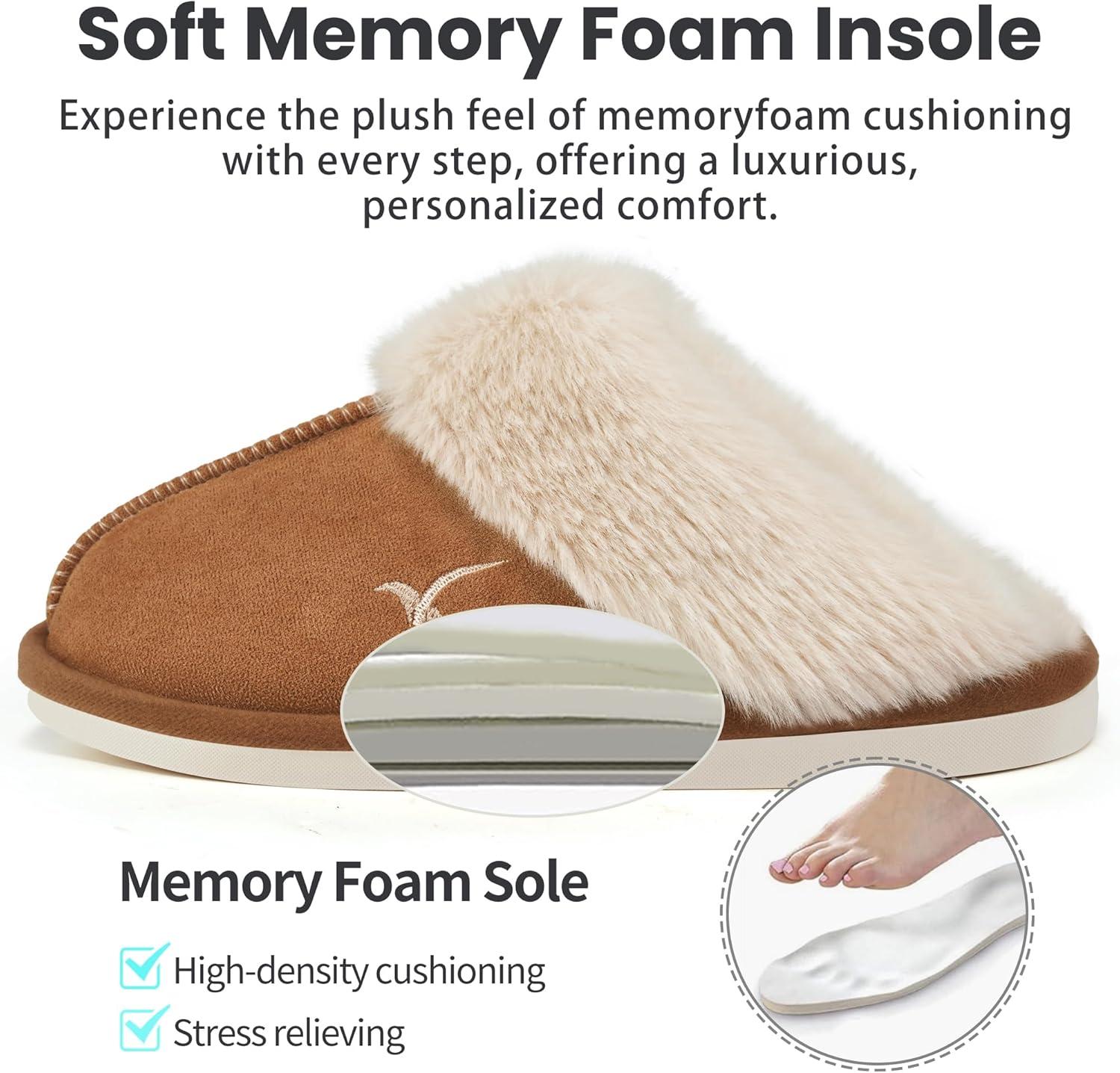 imageSlippers for Women House Shoes Memory Foam Womens Slippers Bedroom Comfortable Warm Fuzzy Slip On Winter Shoes Indoor OutdoorBrown