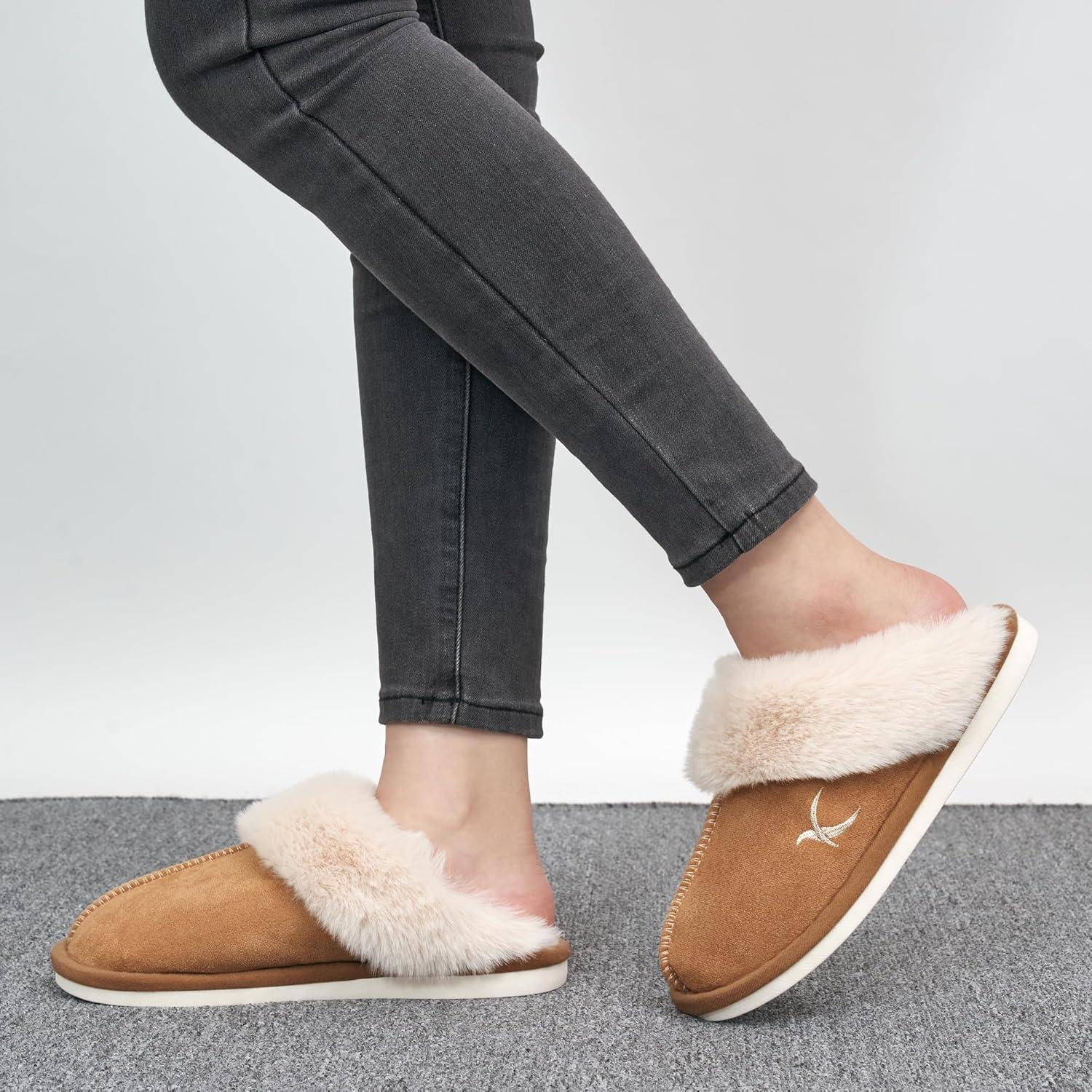 imageSlippers for Women House Shoes Memory Foam Womens Slippers Bedroom Comfortable Warm Fuzzy Slip On Winter Shoes Indoor OutdoorBrown