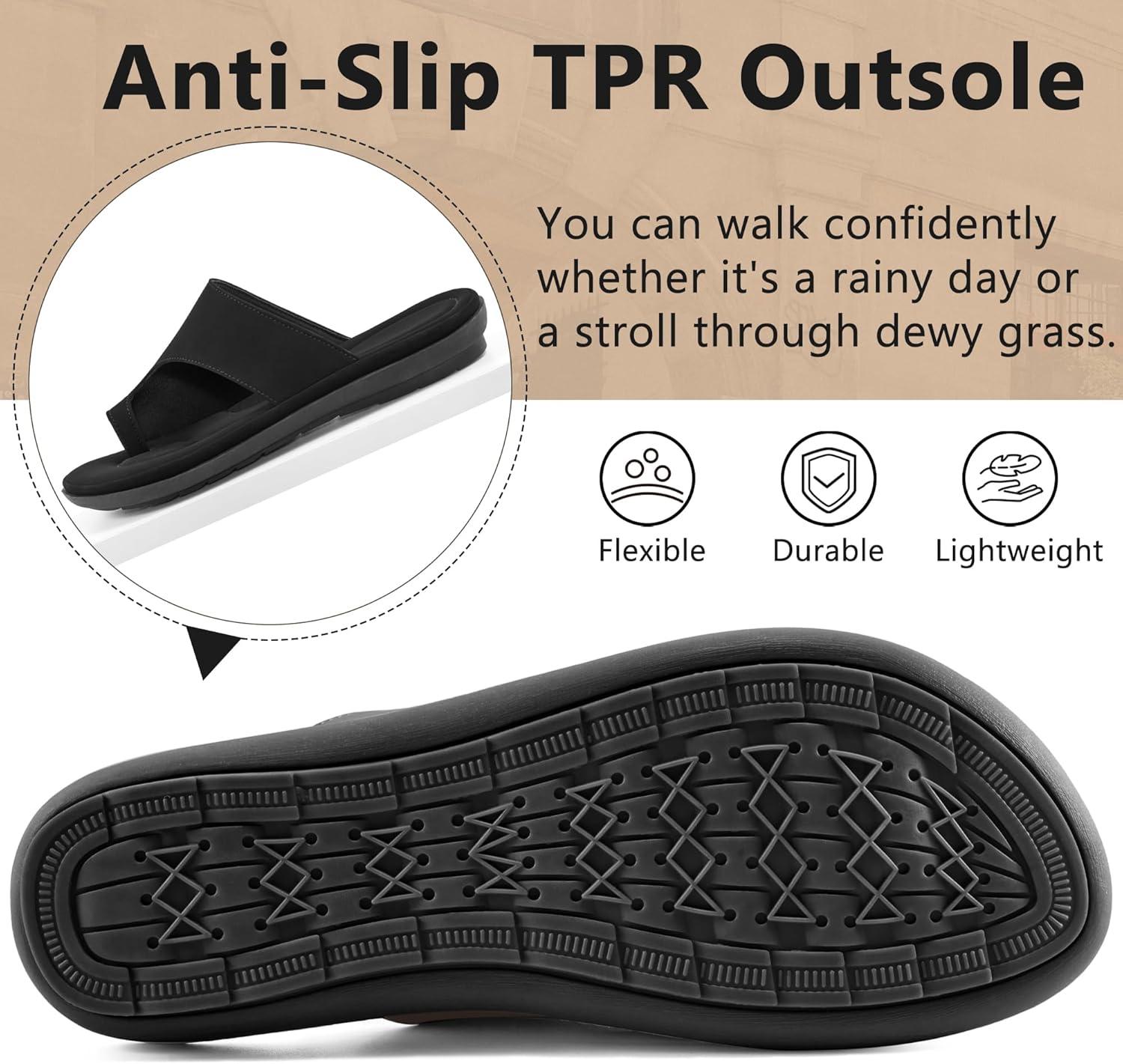 imageSummer Flat Sandals for Women Comfortable Walking Dressy Slides for 2025  Ladies Orthopedic Casual Shoes Indoor OutdoorAll Black