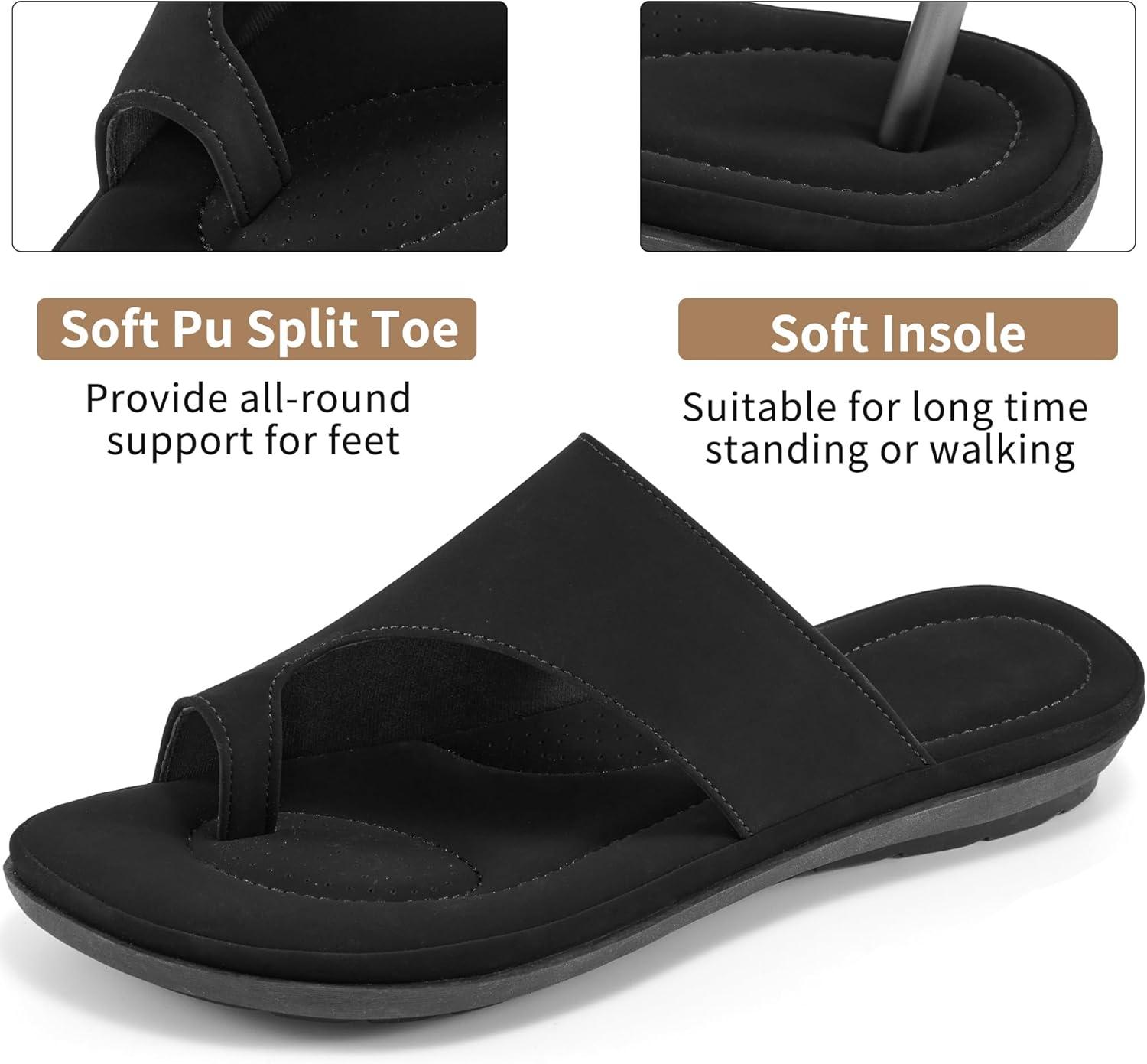 imageSummer Flat Sandals for Women Comfortable Walking Dressy Slides for 2025  Ladies Orthopedic Casual Shoes Indoor OutdoorAll Black