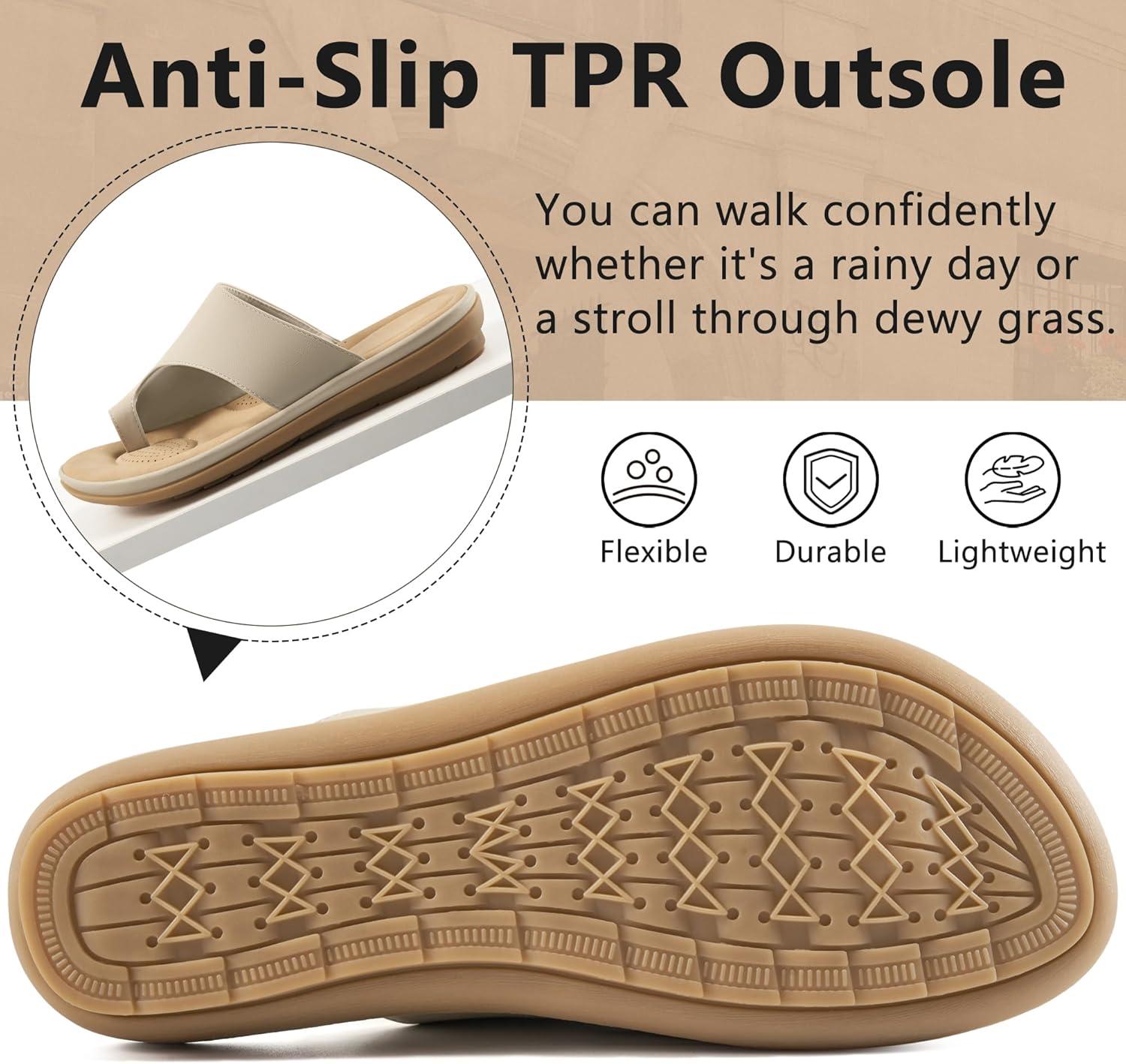 imageSummer Flat Sandals for Women Comfortable Walking Dressy Slides for 2025  Ladies Orthopedic Casual Shoes Indoor OutdoorBeige