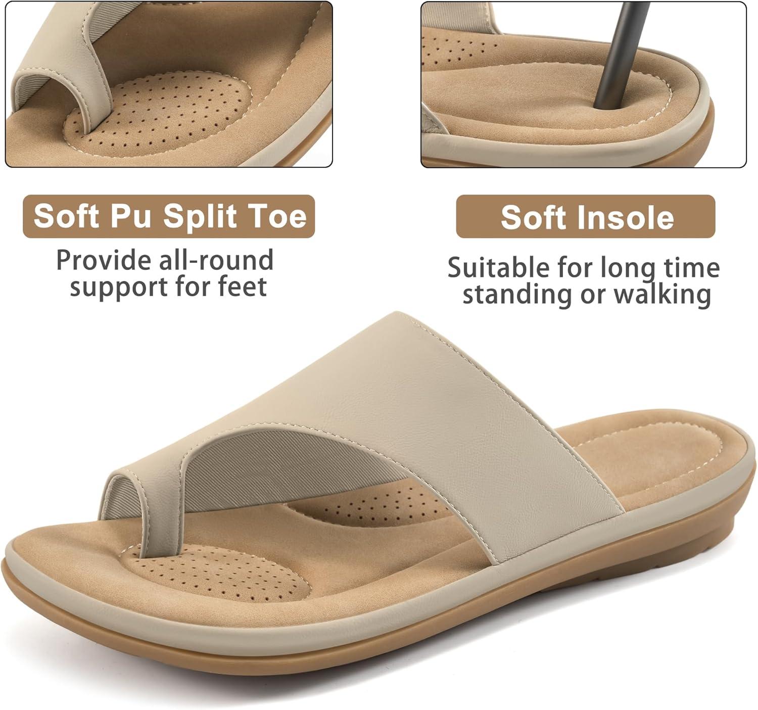 imageSummer Flat Sandals for Women Comfortable Walking Dressy Slides for 2025  Ladies Orthopedic Casual Shoes Indoor OutdoorBeige