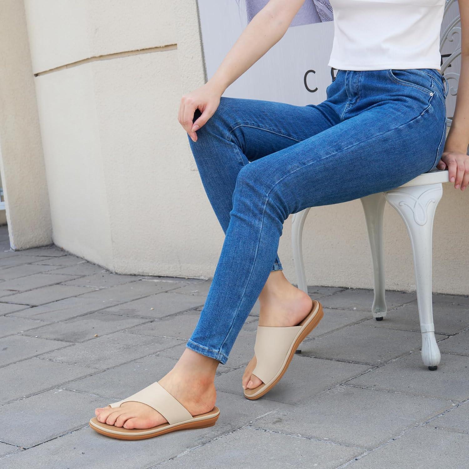 imageSummer Flat Sandals for Women Comfortable Walking Dressy Slides for 2025  Ladies Orthopedic Casual Shoes Indoor OutdoorBeige