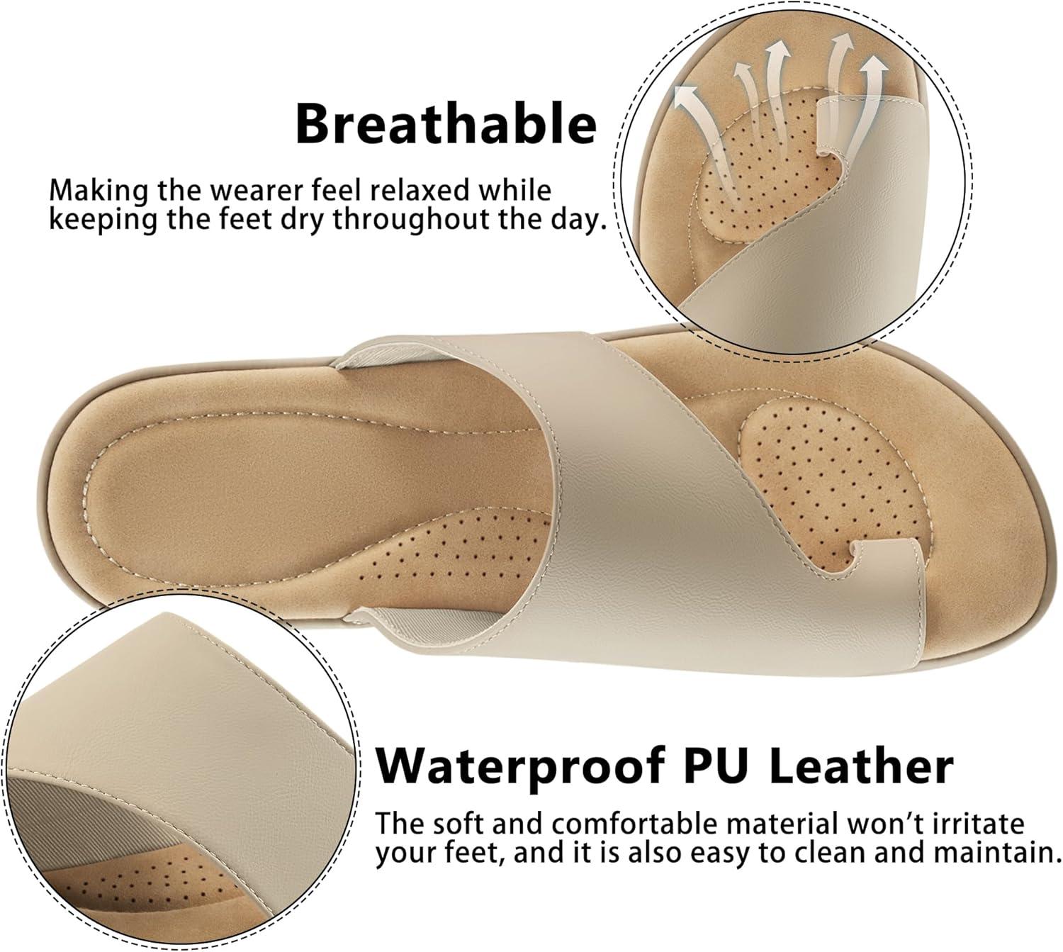 imageSummer Flat Sandals for Women Comfortable Walking Dressy Slides for 2025  Ladies Orthopedic Casual Shoes Indoor OutdoorBeige