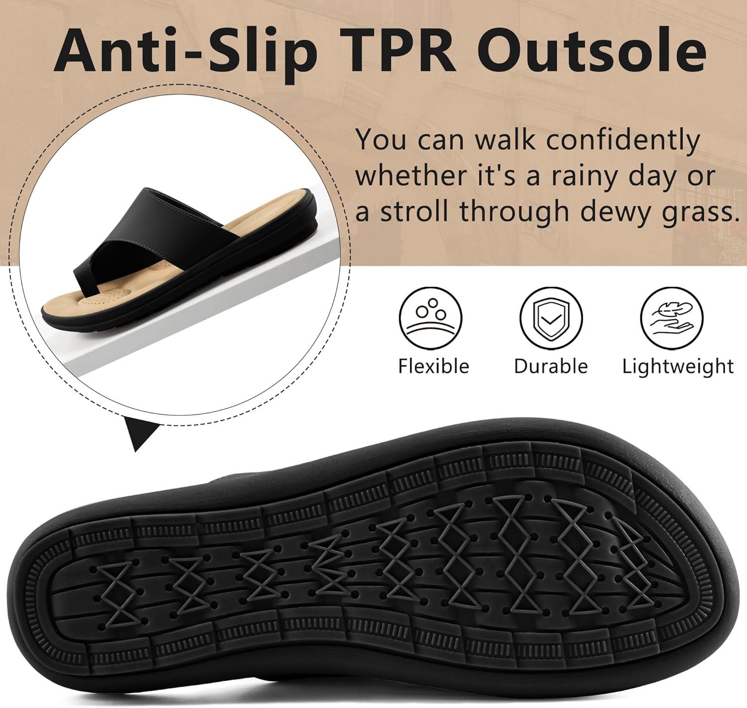 imageSummer Flat Sandals for Women Comfortable Walking Dressy Slides for 2025  Ladies Orthopedic Casual Shoes Indoor OutdoorBlack