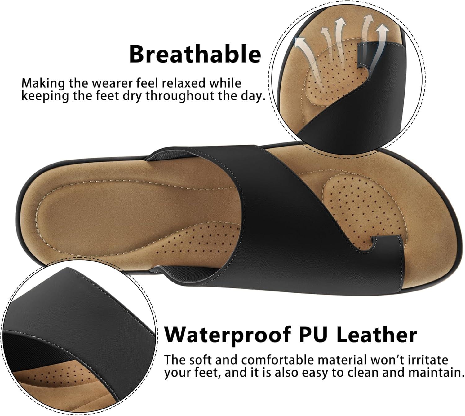 imageSummer Flat Sandals for Women Comfortable Walking Dressy Slides for 2025  Ladies Orthopedic Casual Shoes Indoor OutdoorBlack