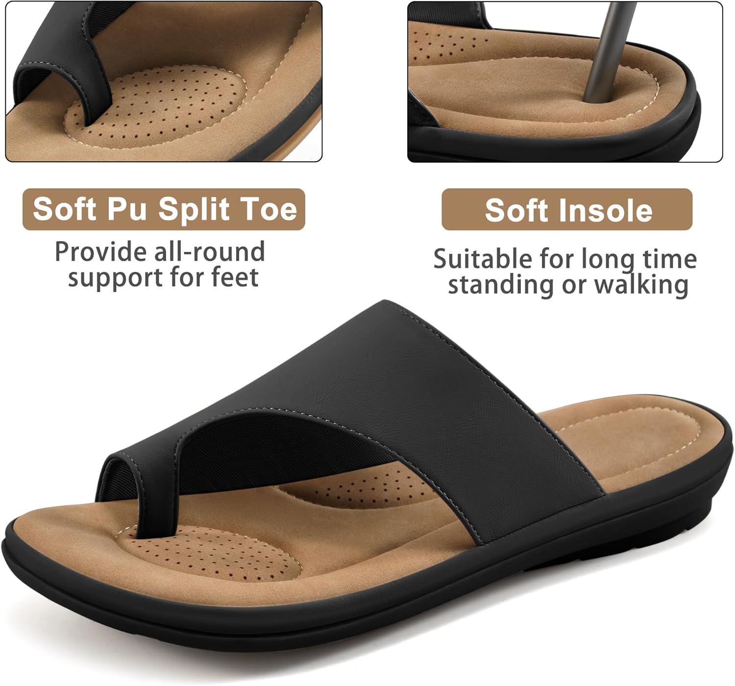 imageSummer Flat Sandals for Women Comfortable Walking Dressy Slides for 2025  Ladies Orthopedic Casual Shoes Indoor OutdoorBlack