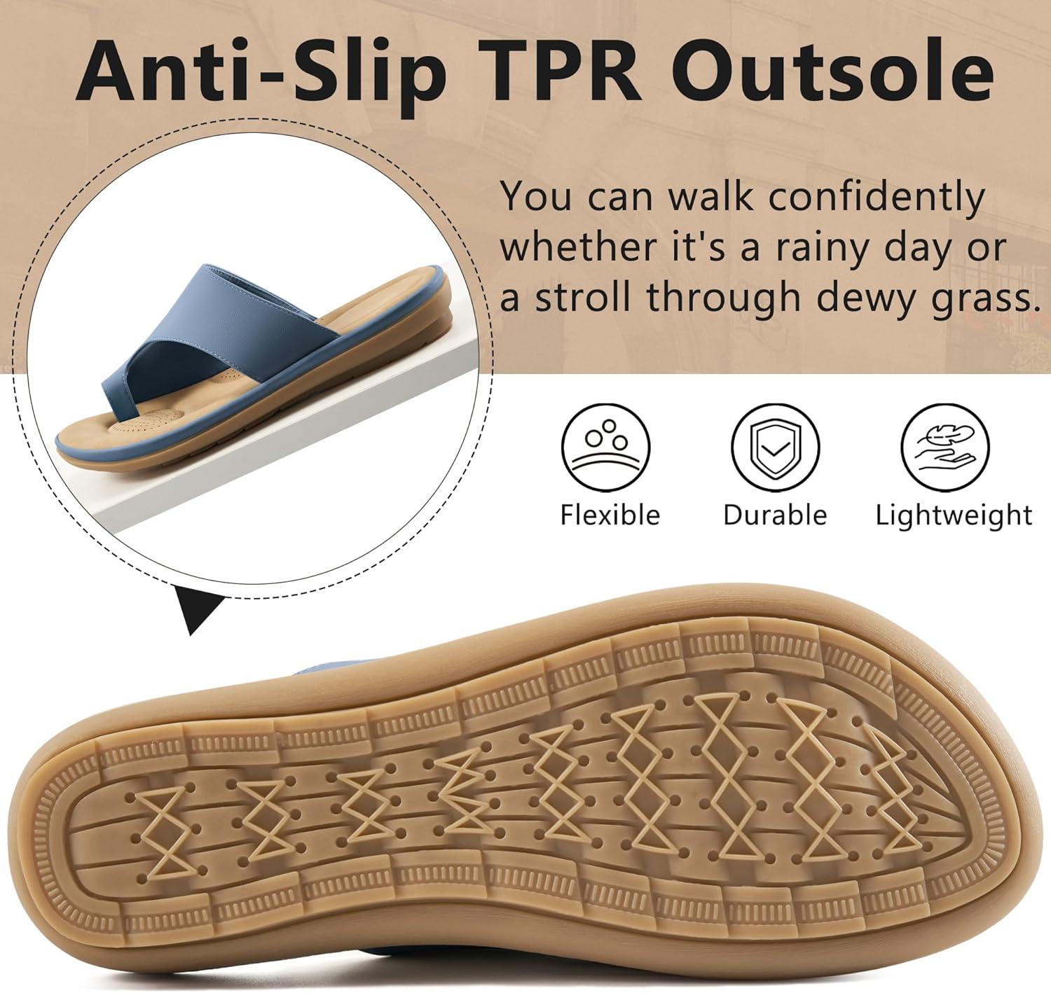 imageSummer Flat Sandals for Women Comfortable Walking Dressy Slides for 2025  Ladies Orthopedic Casual Shoes Indoor OutdoorBlue