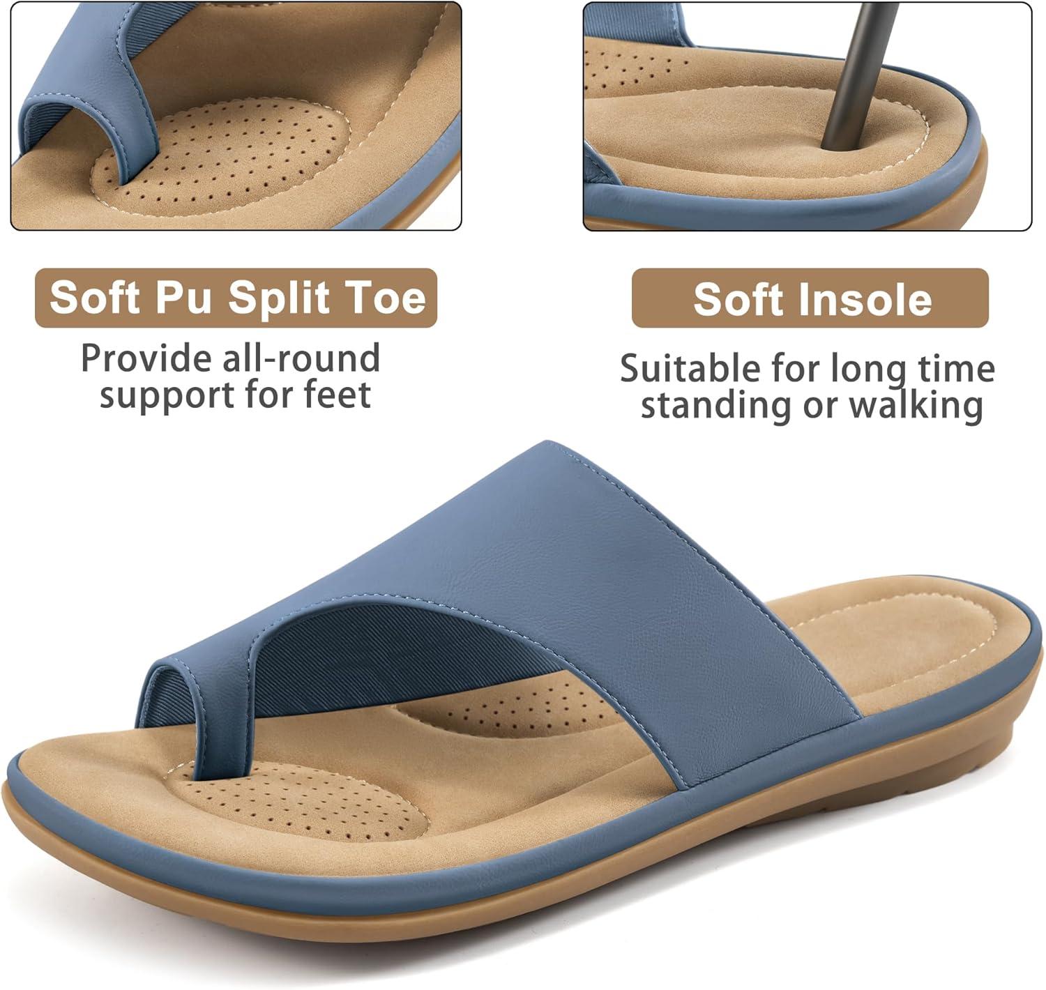 imageSummer Flat Sandals for Women Comfortable Walking Dressy Slides for 2025  Ladies Orthopedic Casual Shoes Indoor OutdoorBlue