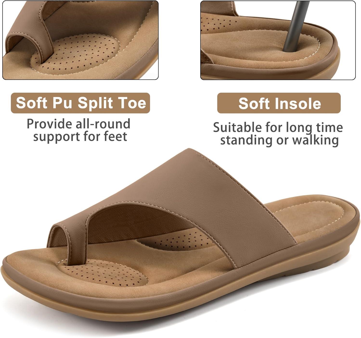 imageSummer Flat Sandals for Women Comfortable Walking Dressy Slides for 2025  Ladies Orthopedic Casual Shoes Indoor OutdoorBrown