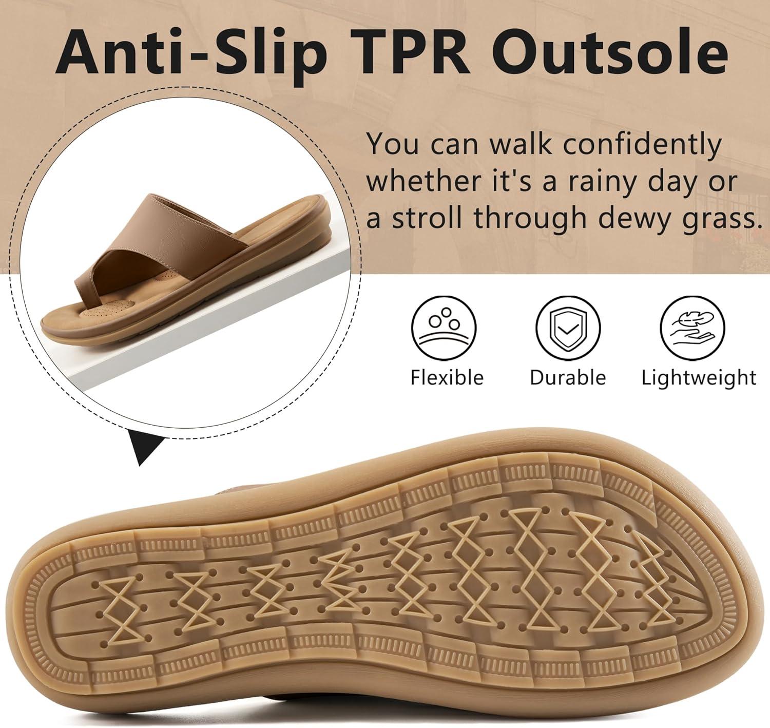imageSummer Flat Sandals for Women Comfortable Walking Dressy Slides for 2025  Ladies Orthopedic Casual Shoes Indoor OutdoorBrown