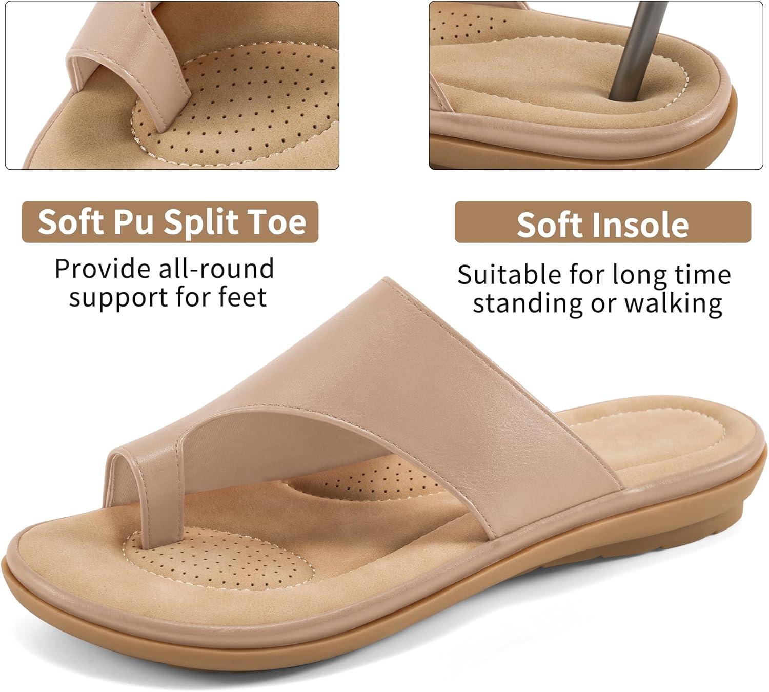 imageSummer Flat Sandals for Women Comfortable Walking Dressy Slides for 2025  Ladies Orthopedic Casual Shoes Indoor OutdoorLight Pink