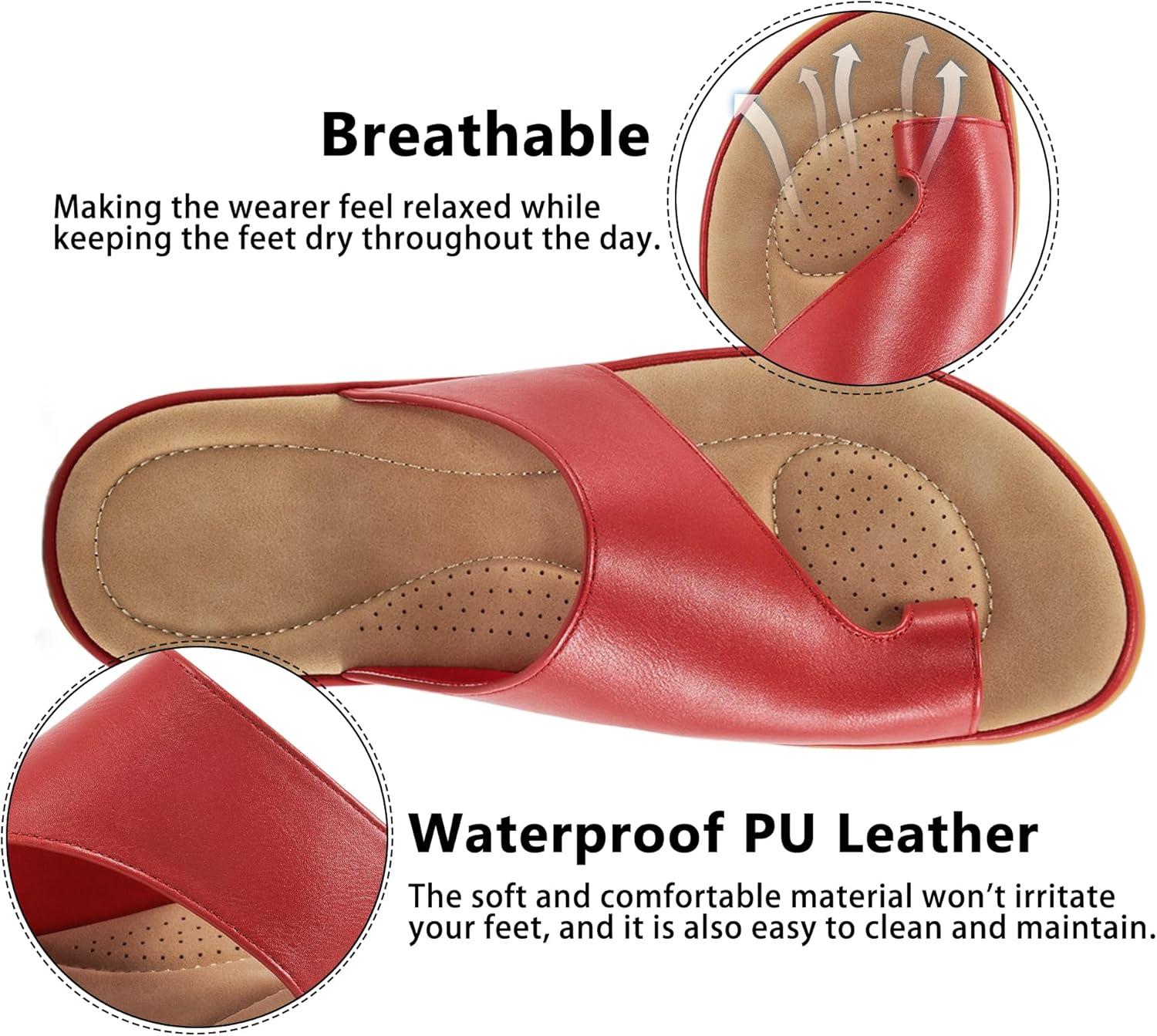imageSummer Flat Sandals for Women Comfortable Walking Dressy Slides for 2025  Ladies Orthopedic Casual Shoes Indoor OutdoorRed