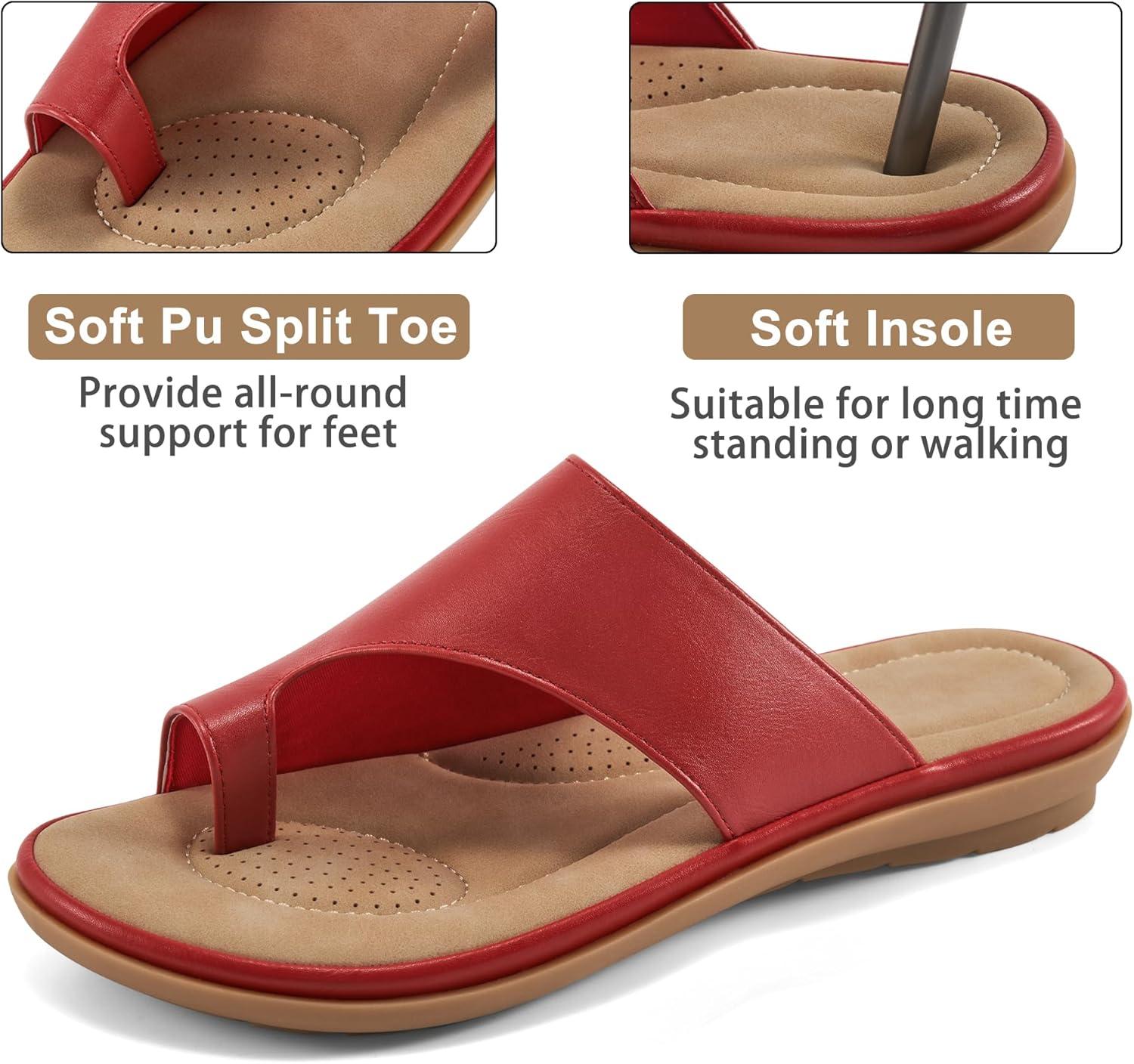 imageSummer Flat Sandals for Women Comfortable Walking Dressy Slides for 2025  Ladies Orthopedic Casual Shoes Indoor OutdoorRed
