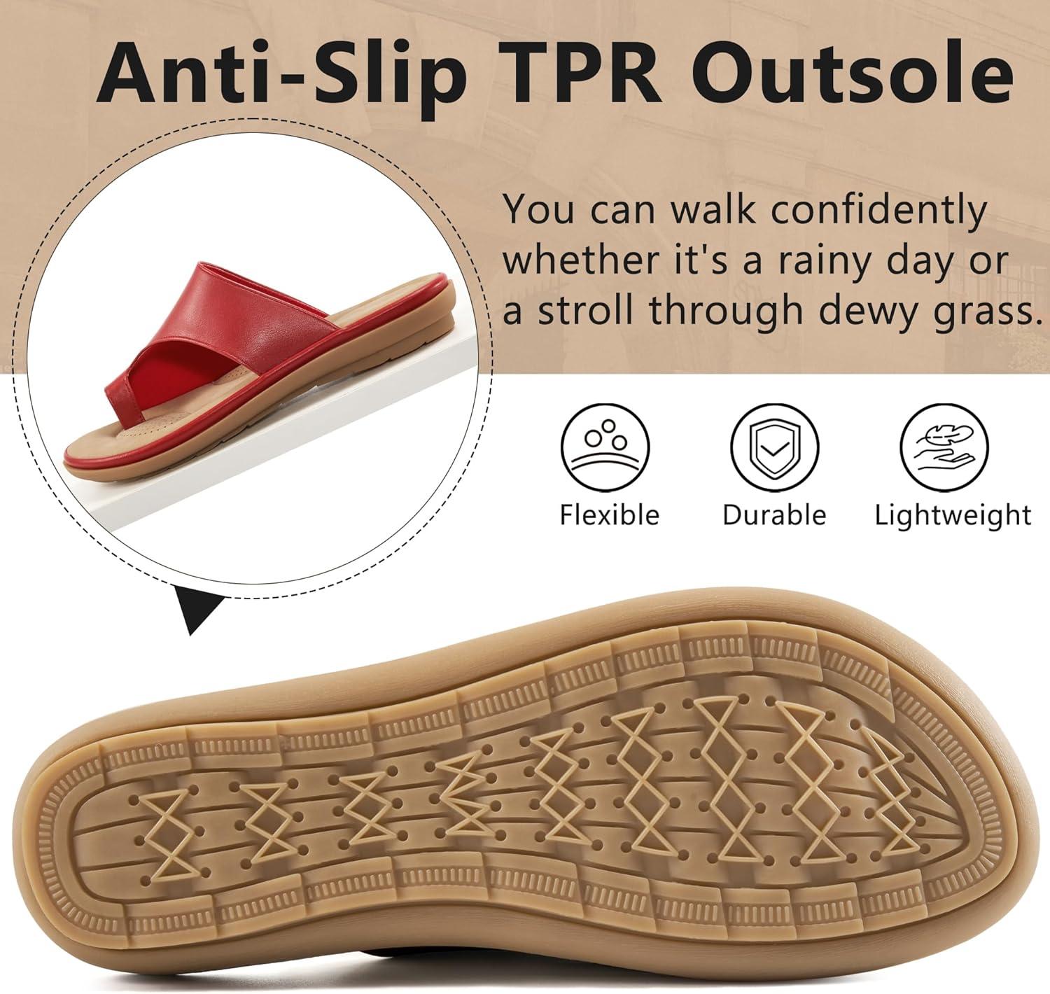 imageSummer Flat Sandals for Women Comfortable Walking Dressy Slides for 2025  Ladies Orthopedic Casual Shoes Indoor OutdoorRed