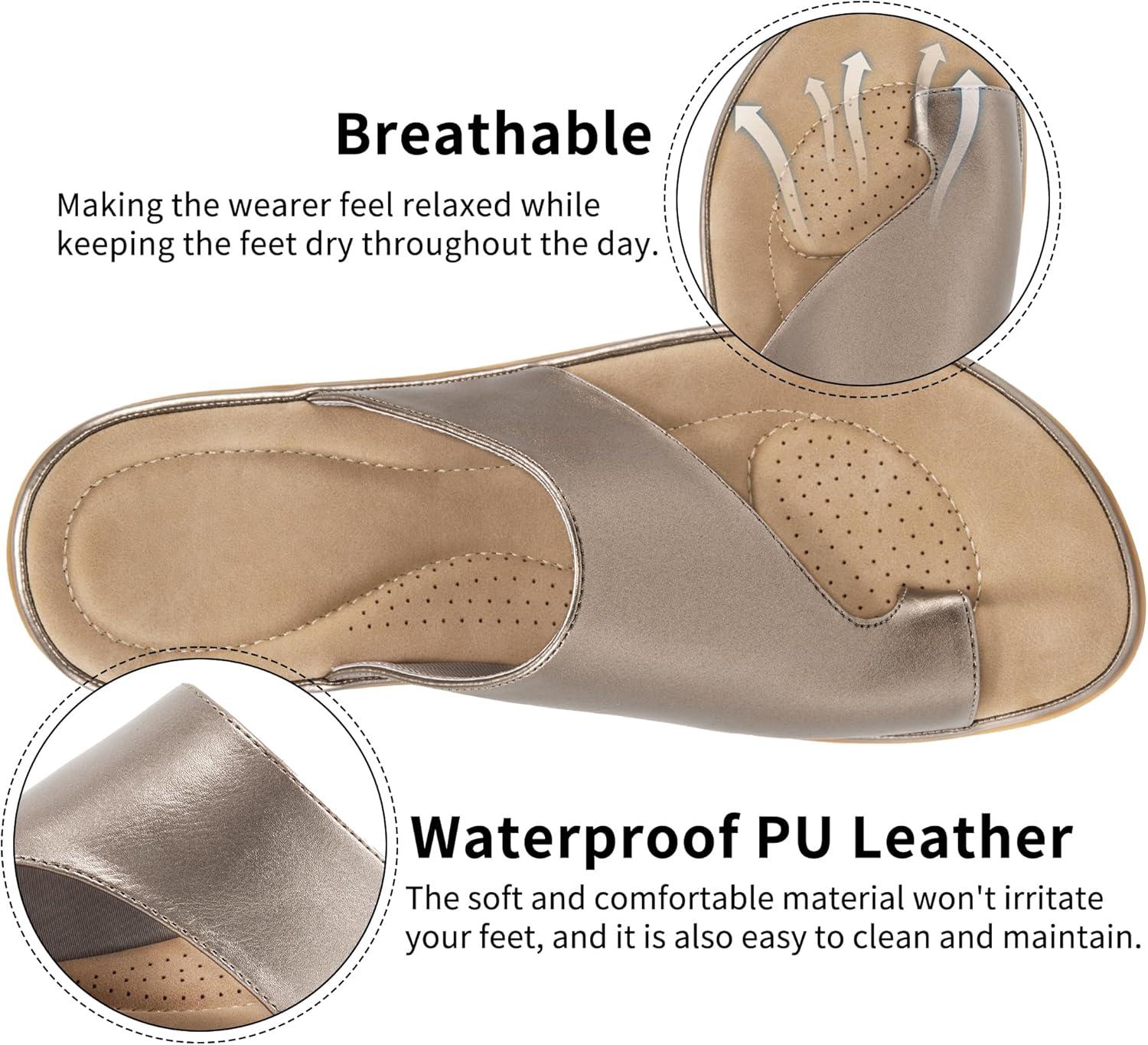 imageSummer Flat Sandals for Women Comfortable Walking Dressy Slides for 2025  Ladies Orthopedic Casual Shoes Indoor OutdoorSilver Gray