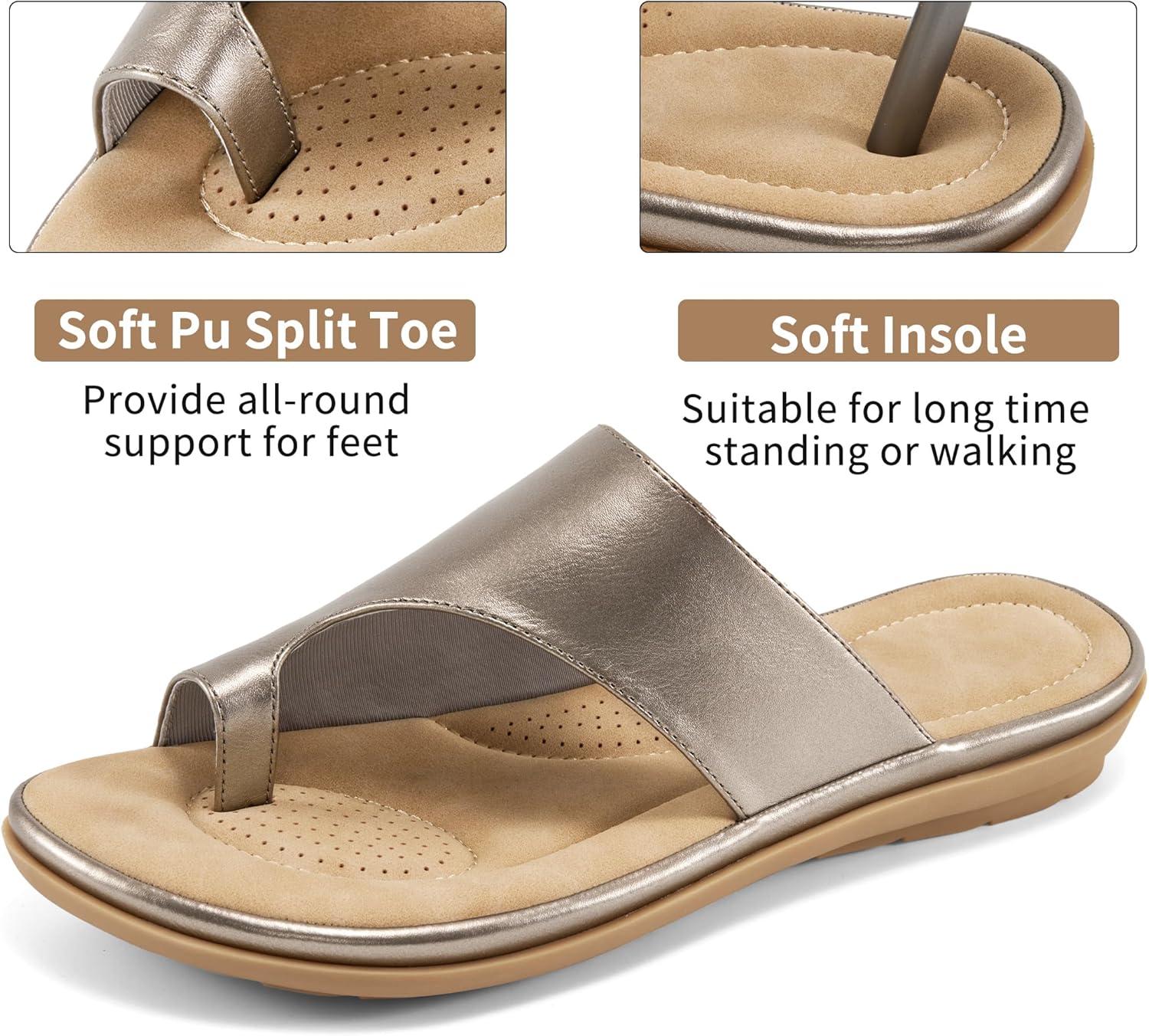 imageSummer Flat Sandals for Women Comfortable Walking Dressy Slides for 2025  Ladies Orthopedic Casual Shoes Indoor OutdoorSilver Gray