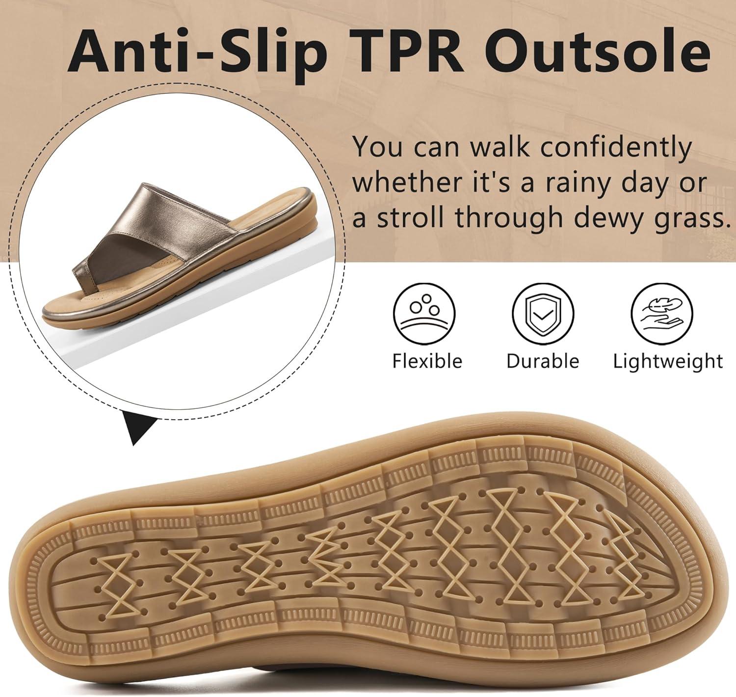 imageSummer Flat Sandals for Women Comfortable Walking Dressy Slides for 2025  Ladies Orthopedic Casual Shoes Indoor OutdoorSilver Gray