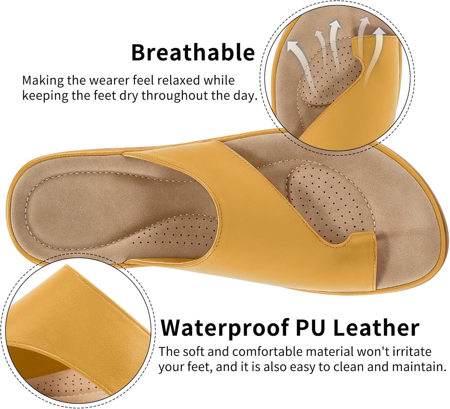 imageSummer Flat Sandals for Women Comfortable Walking Dressy Slides for 2025  Ladies Orthopedic Casual Shoes Indoor OutdoorYellow