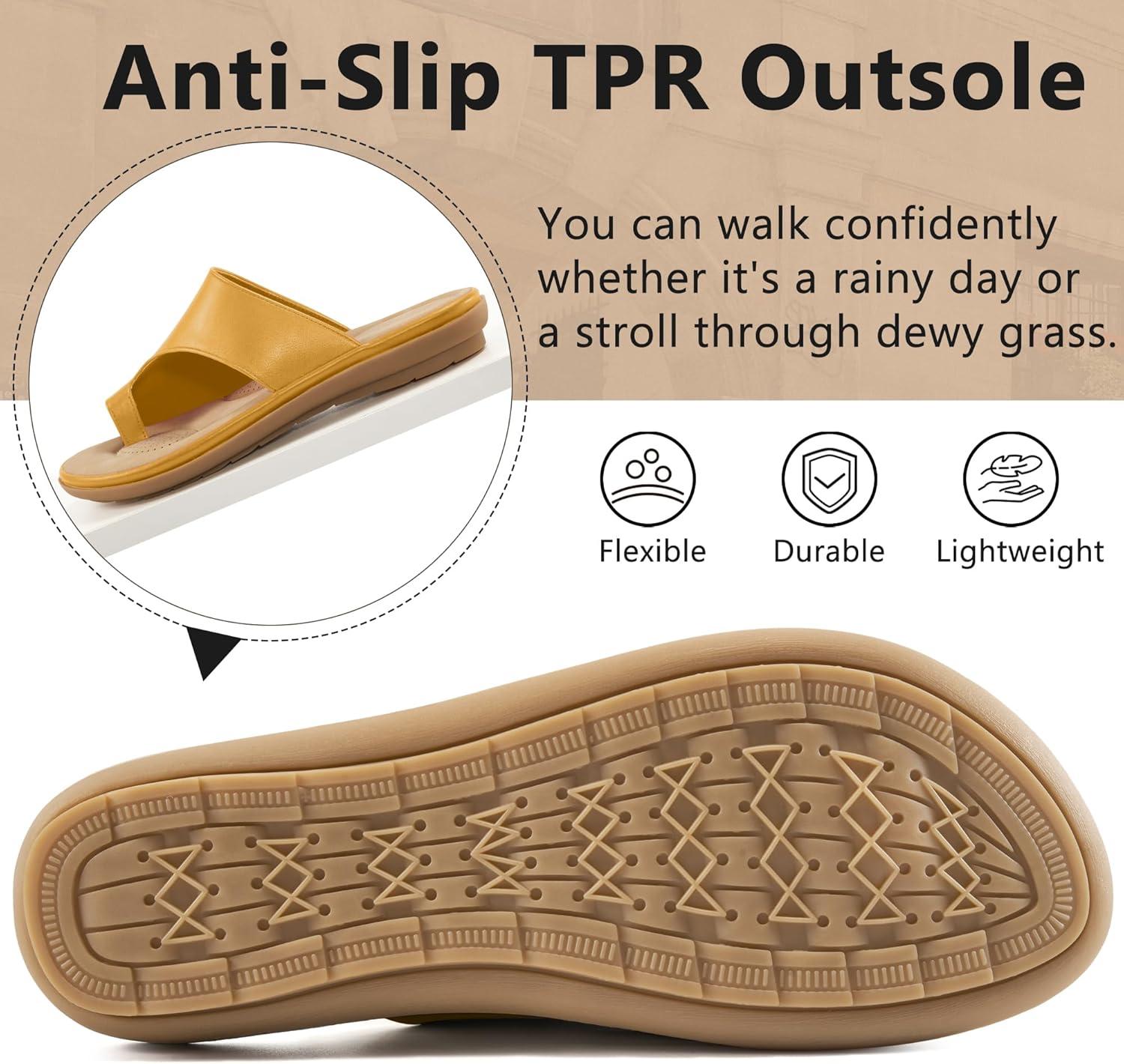 imageSummer Flat Sandals for Women Comfortable Walking Dressy Slides for 2025  Ladies Orthopedic Casual Shoes Indoor OutdoorYellow