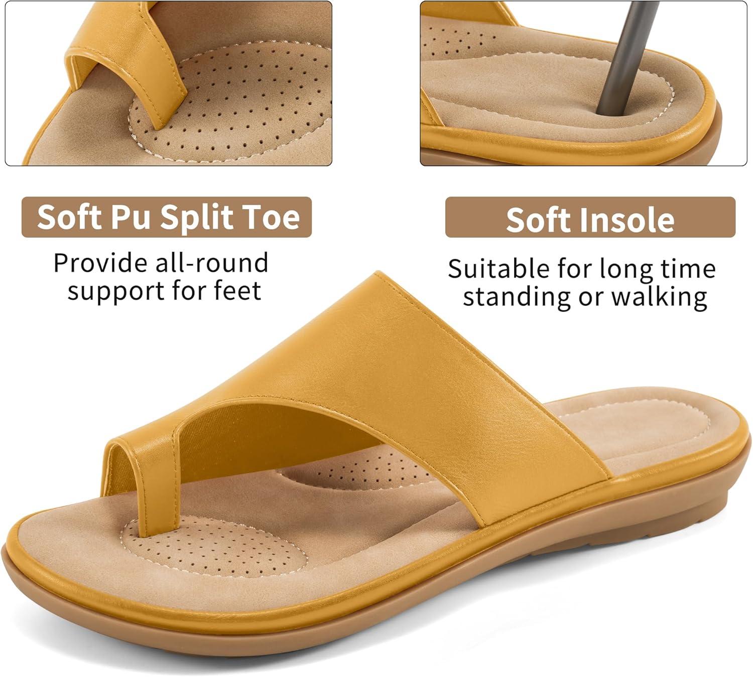 imageSummer Flat Sandals for Women Comfortable Walking Dressy Slides for 2025  Ladies Orthopedic Casual Shoes Indoor OutdoorYellow