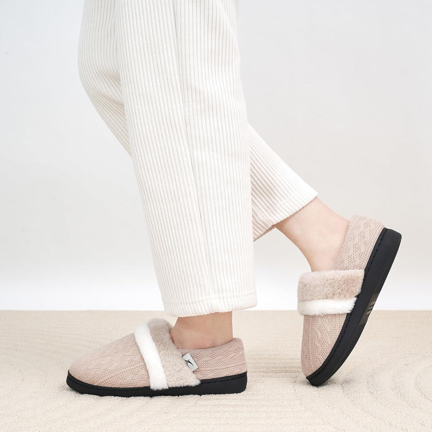 imageWomen Slippers Fuzzy Ladies Shoes Warm House Slippers for Indoor OutdoorKhaki