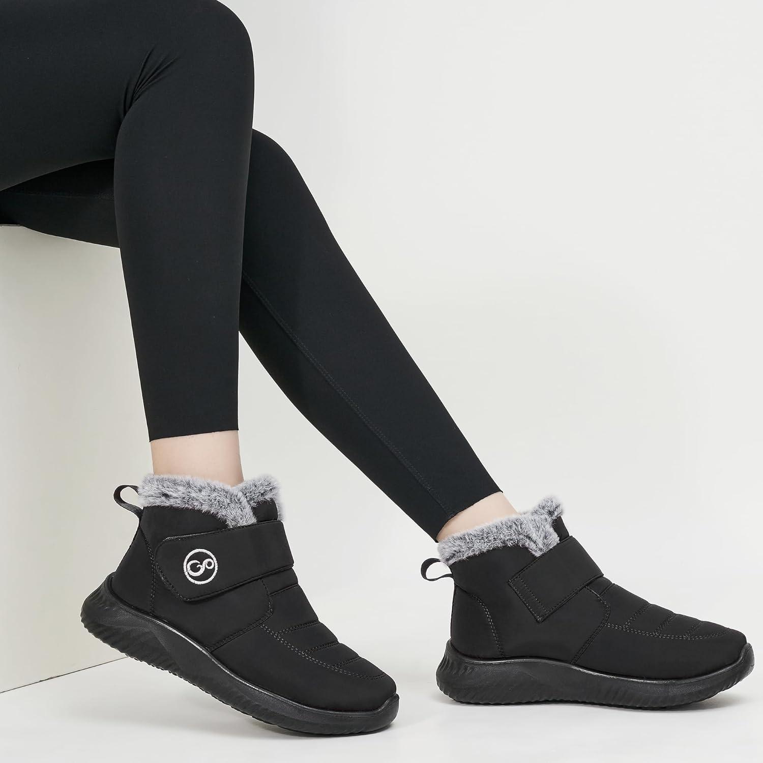 imageWomen Snow Boots Waterproof Fur Lined Warm Winter Boots for Women Comfortable Non Slip Outdoor Walking BootiesBlack