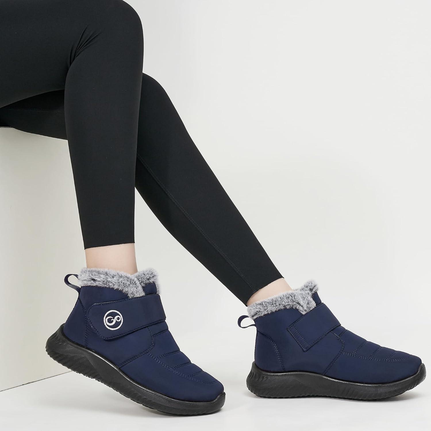 imageWomen Snow Boots Waterproof Fur Lined Warm Winter Boots for Women Comfortable Non Slip Outdoor Walking BootiesBlue