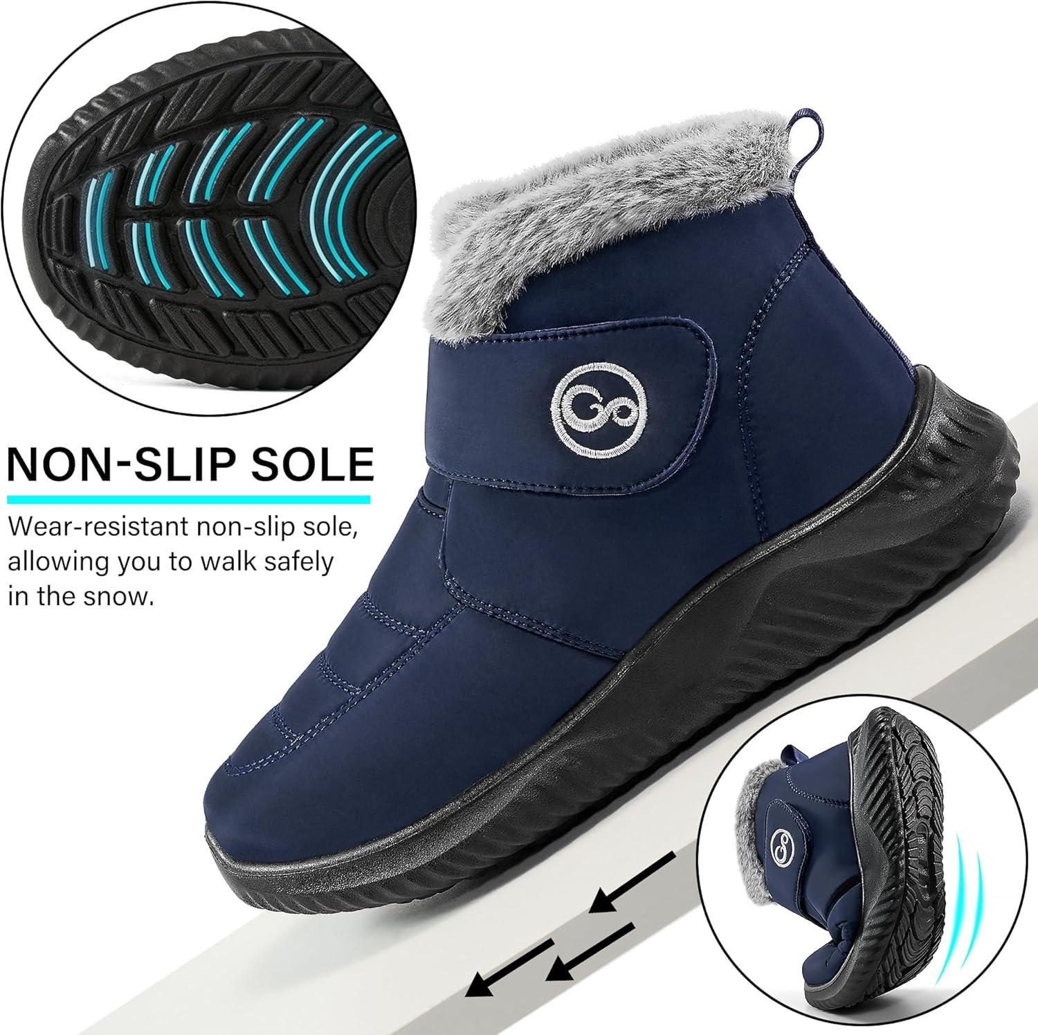 imageWomen Snow Boots Waterproof Fur Lined Warm Winter Boots for Women Comfortable Non Slip Outdoor Walking BootiesBlue