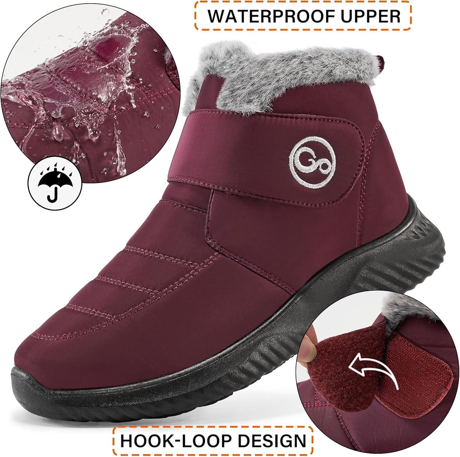 imageWomen Snow Boots Waterproof Fur Lined Warm Winter Boots for Women Comfortable Non Slip Outdoor Walking BootiesRed
