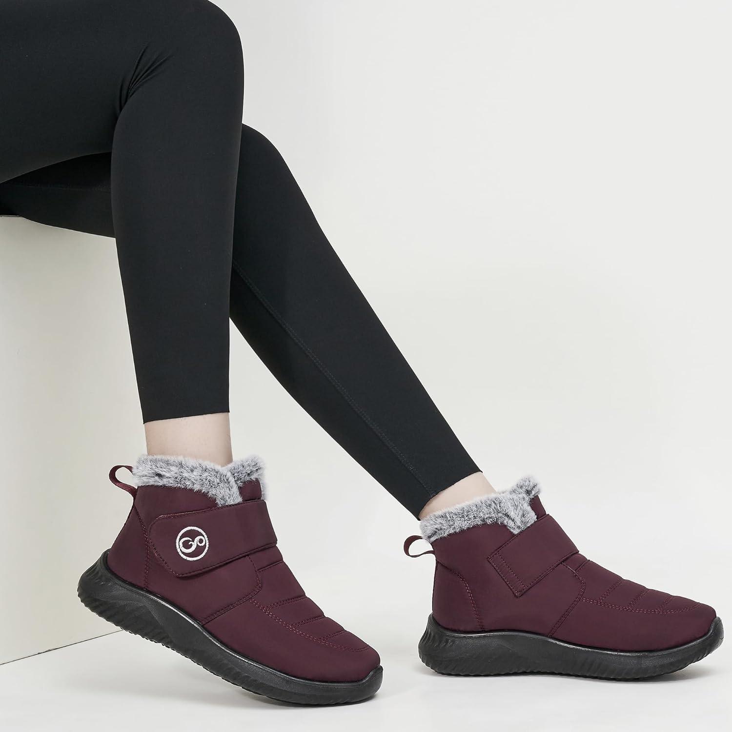 imageWomen Snow Boots Waterproof Fur Lined Warm Winter Boots for Women Comfortable Non Slip Outdoor Walking BootiesRed