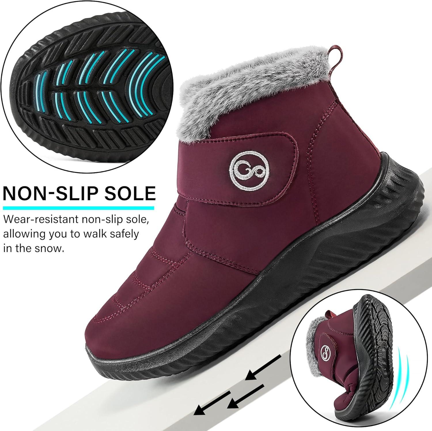 imageWomen Snow Boots Waterproof Fur Lined Warm Winter Boots for Women Comfortable Non Slip Outdoor Walking BootiesRed