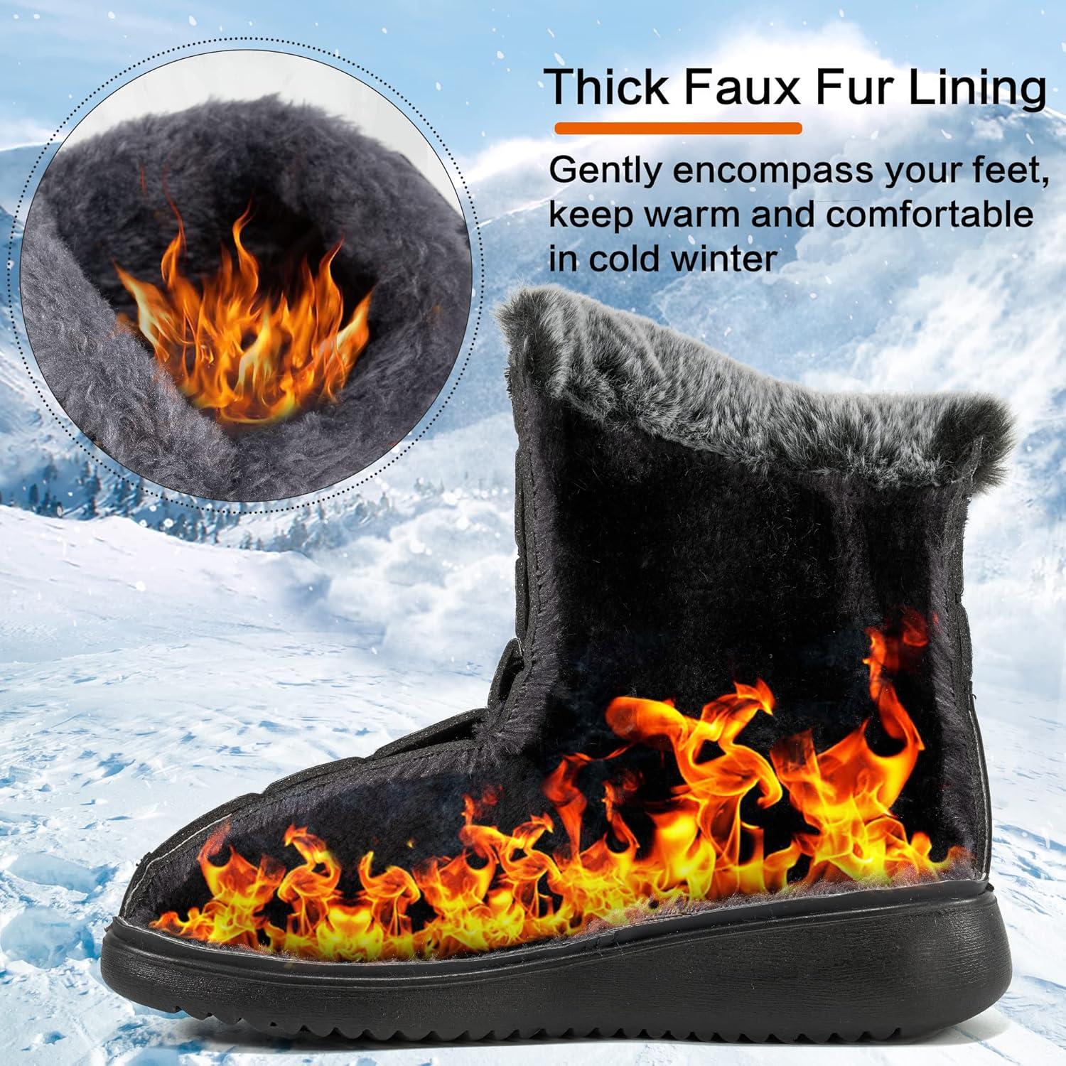 imageWomen Snow Boots Winter Shoes With Hook Loop Comfortable Fur Lined Boots for Women Waterproof Slip On Booties Warm Anti Slip ShoesBlack