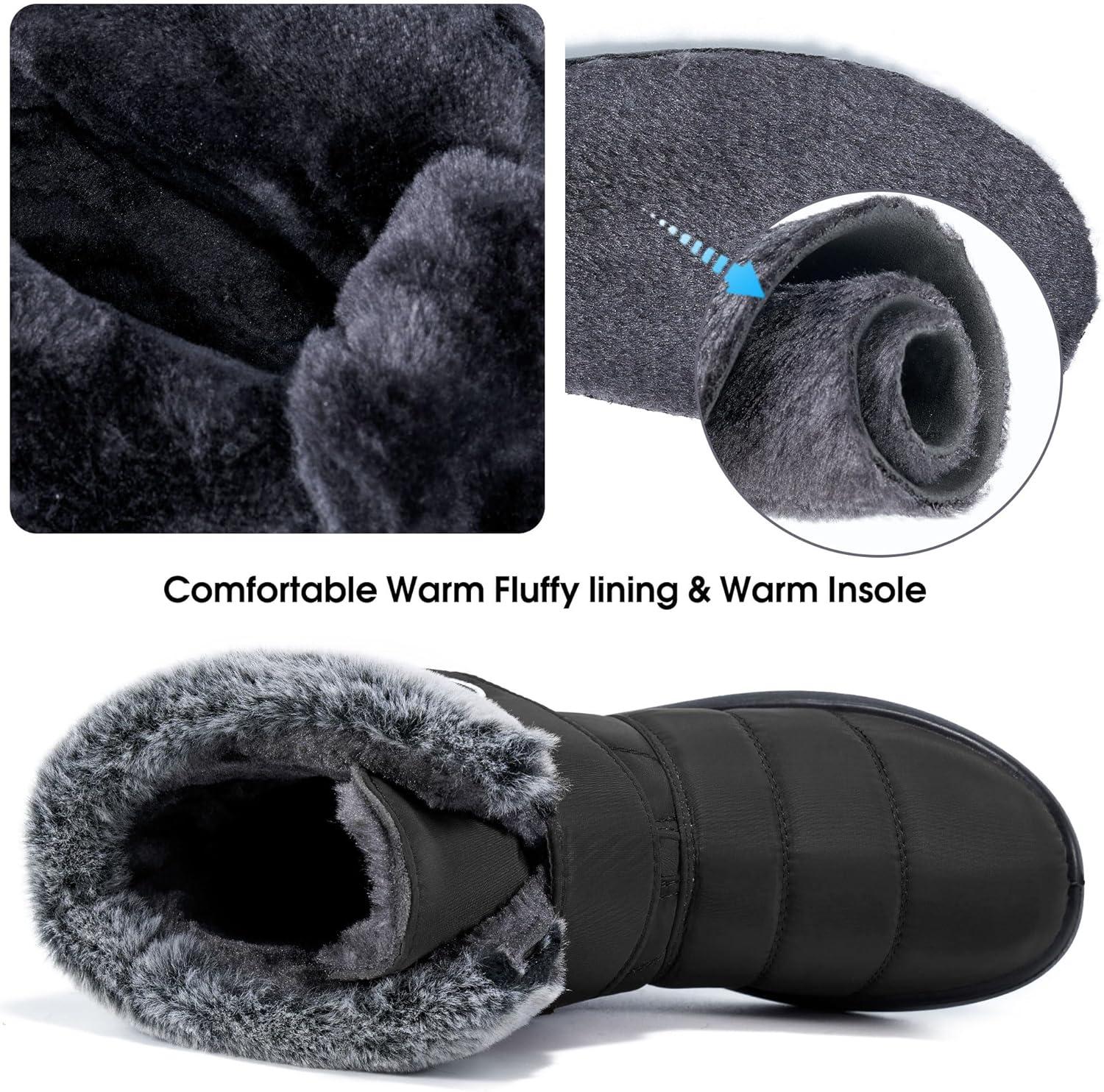 imageWomen Snow Boots Winter Shoes With Hook Loop Comfortable Fur Lined Boots for Women Waterproof Slip On Booties Warm Anti Slip ShoesBlack