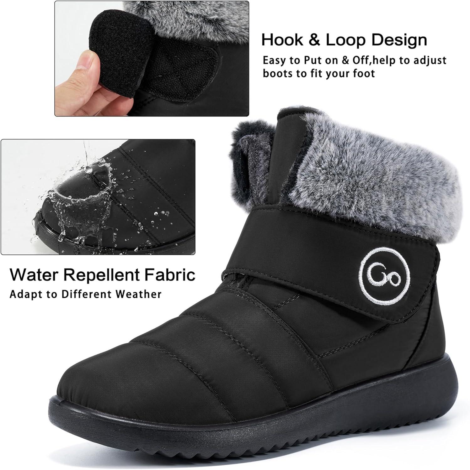 imageWomen Snow Boots Winter Shoes With Hook Loop Comfortable Fur Lined Boots for Women Waterproof Slip On Booties Warm Anti Slip ShoesBlack