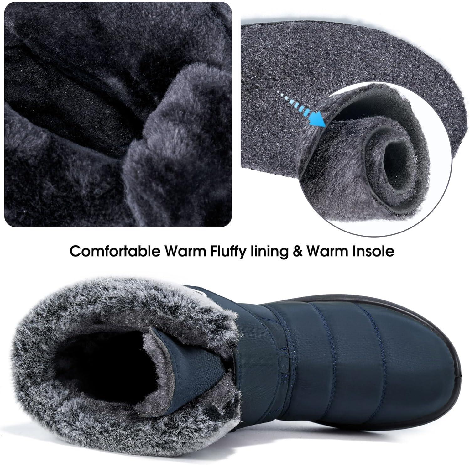 imageWomen Snow Boots Winter Shoes With Hook Loop Comfortable Fur Lined Boots for Women Waterproof Slip On Booties Warm Anti Slip ShoesDark Blue