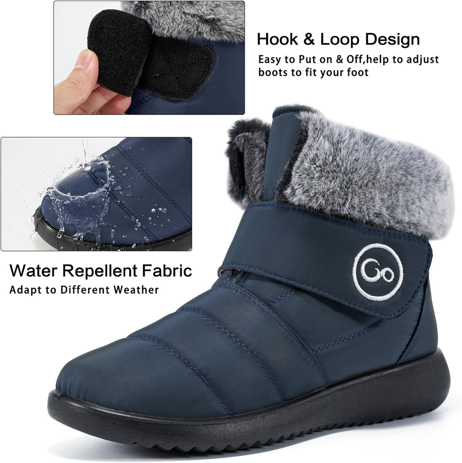 imageWomen Snow Boots Winter Shoes With Hook Loop Comfortable Fur Lined Boots for Women Waterproof Slip On Booties Warm Anti Slip ShoesDark Blue