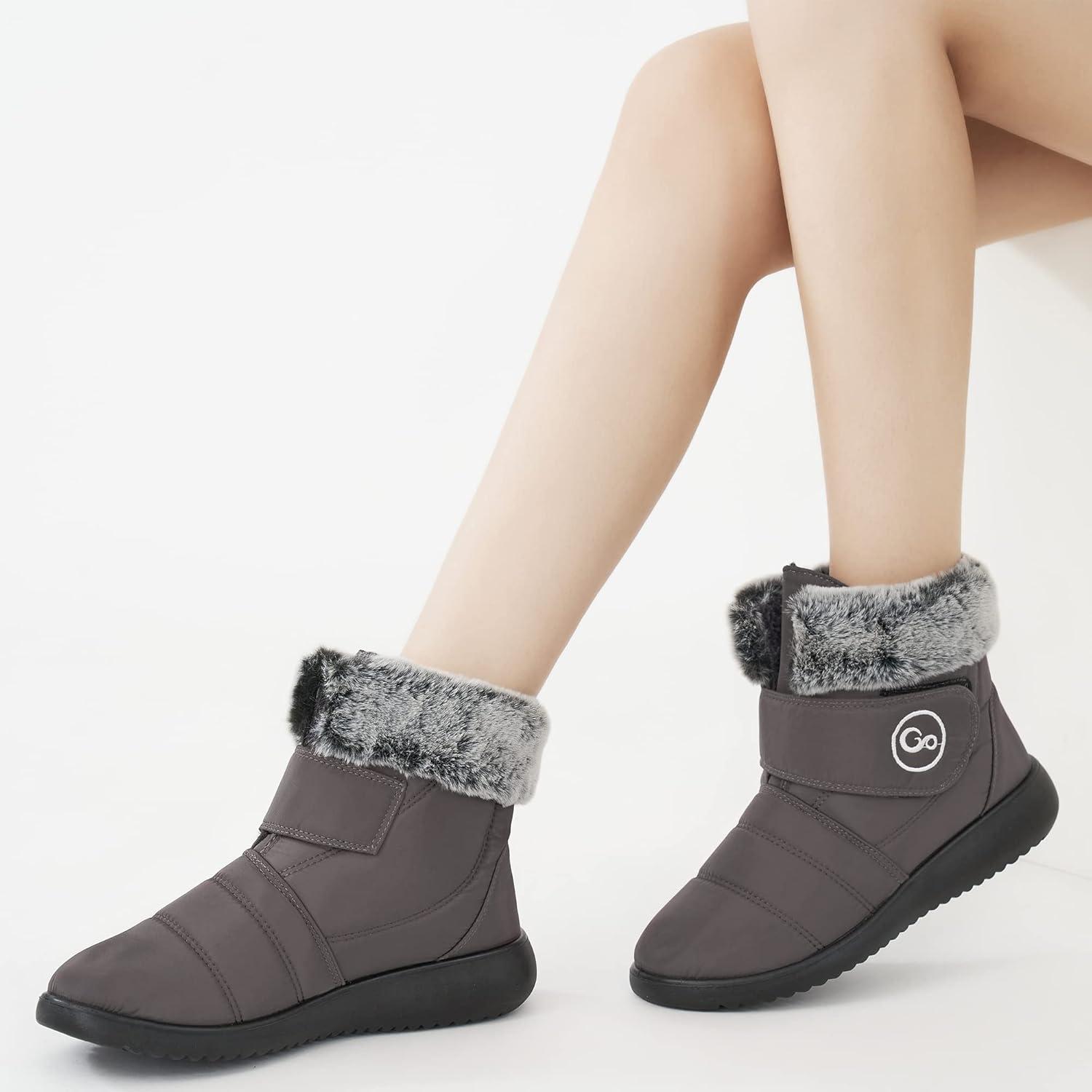 imageWomen Snow Boots Winter Shoes With Hook Loop Comfortable Fur Lined Boots for Women Waterproof Slip On Booties Warm Anti Slip ShoesGrey