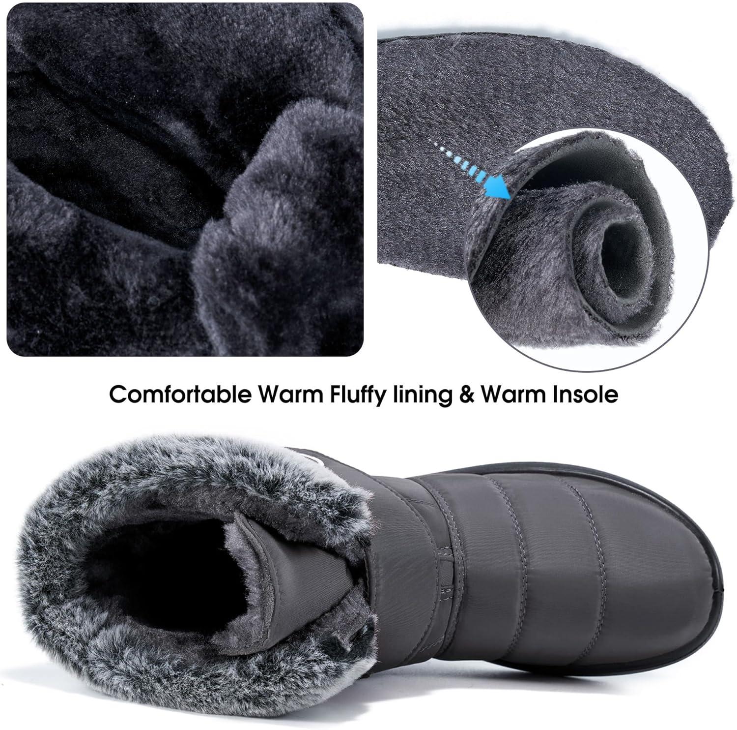 imageWomen Snow Boots Winter Shoes With Hook Loop Comfortable Fur Lined Boots for Women Waterproof Slip On Booties Warm Anti Slip ShoesGrey