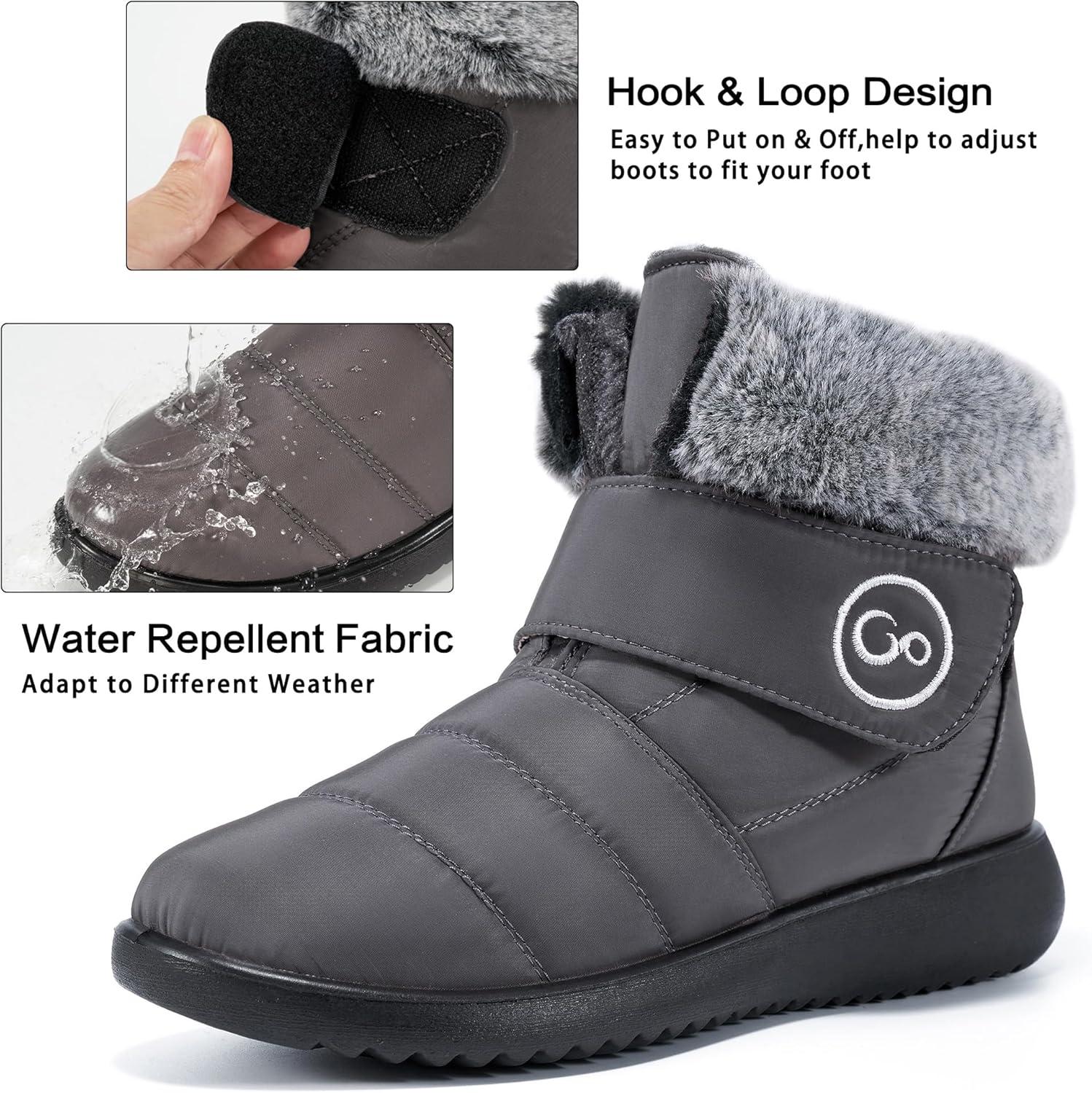 imageWomen Snow Boots Winter Shoes With Hook Loop Comfortable Fur Lined Boots for Women Waterproof Slip On Booties Warm Anti Slip ShoesGrey