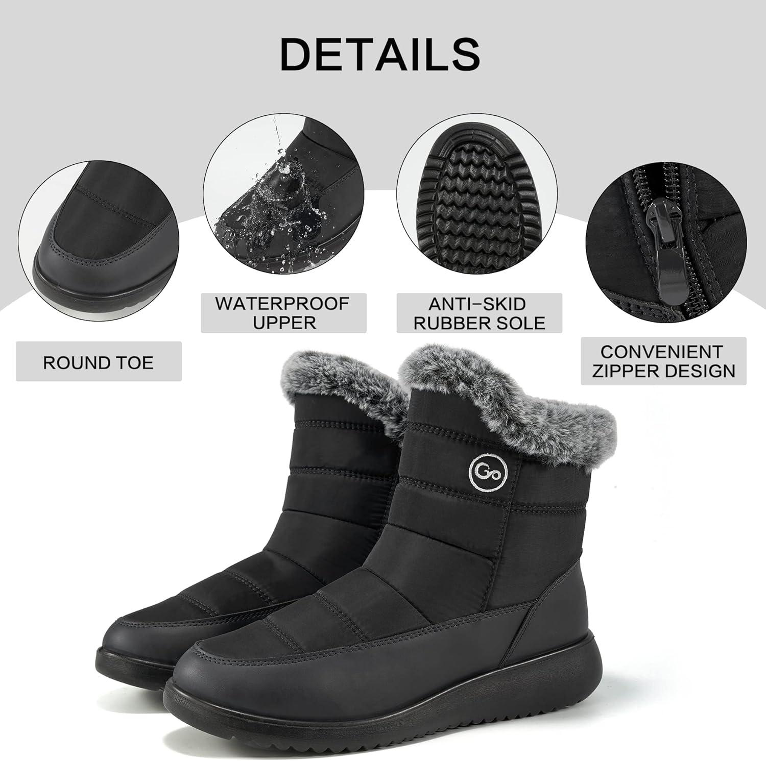 imageWomen Winter Snow Boots Waterproof Mid Calf Womens Boots with Fur Lined Anti Slip Zipper Booties Comfortale Outdoor Shoes