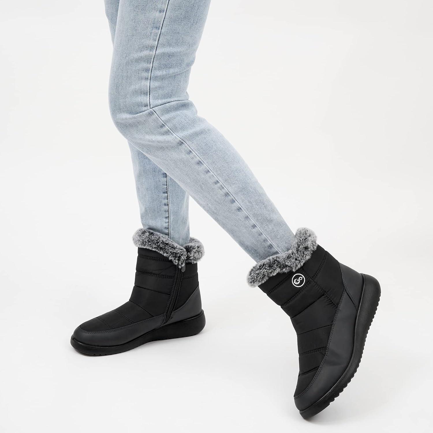 imageWomen Winter Snow Boots Waterproof Mid Calf Womens Boots with Fur Lined Anti Slip Zipper Booties Comfortale Outdoor ShoesBlack