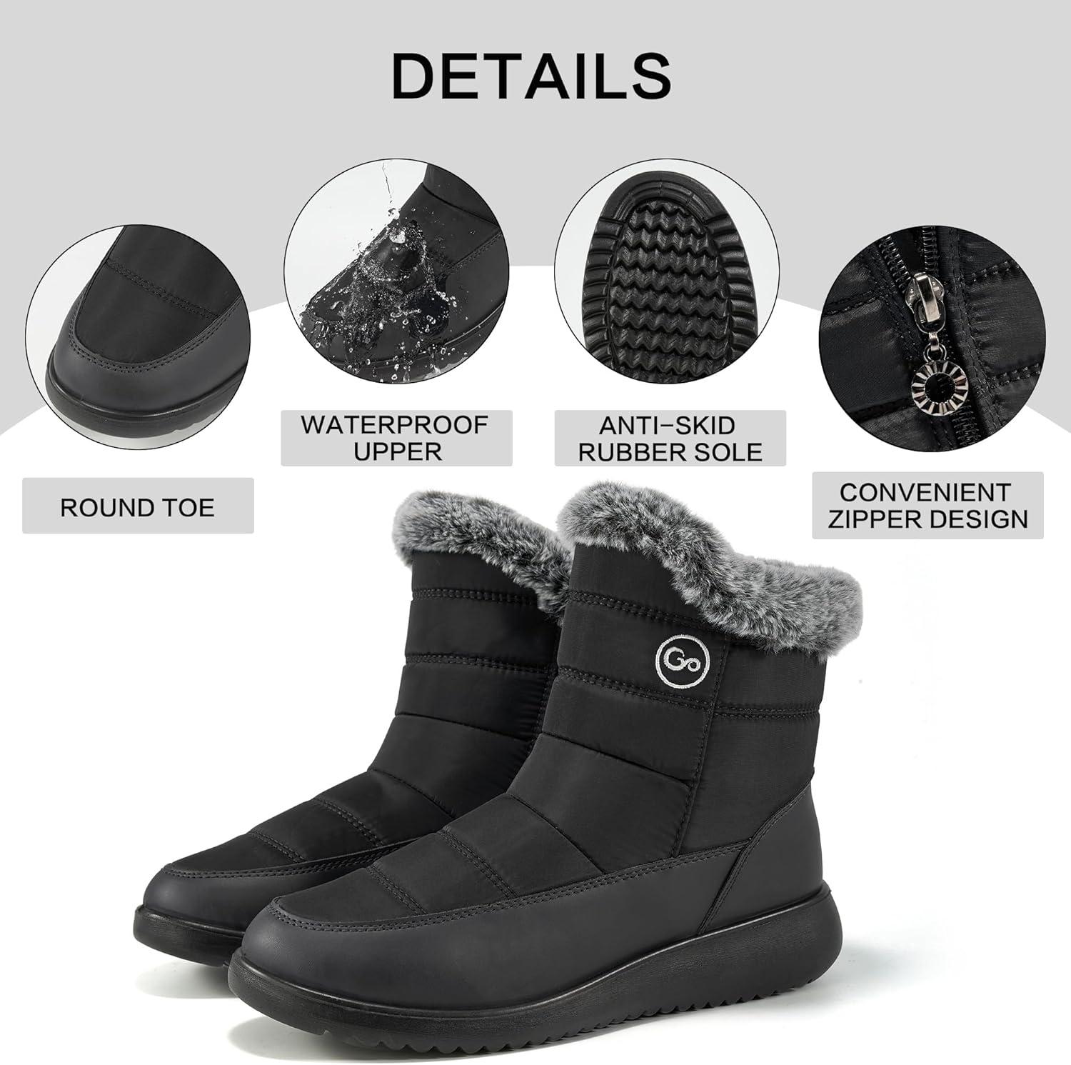 imageWomen Winter Snow Boots Waterproof Mid Calf Womens Boots with Fur Lined Anti Slip Zipper Booties Comfortale Outdoor ShoesBlack